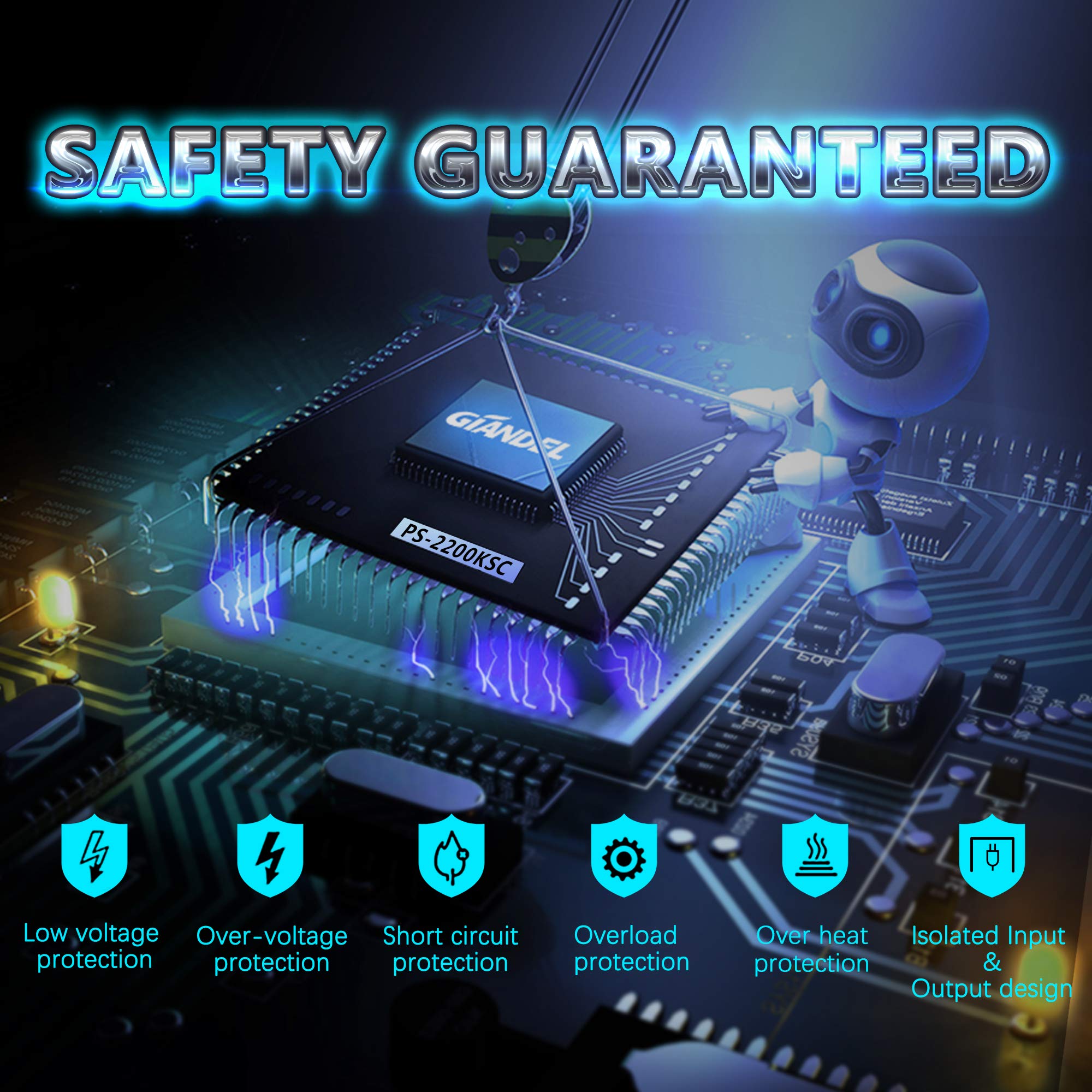 Giandel 2200W Pure Sine Wave Power Inverter 12V Dc To 110V 120V Ac With 20A Solar Charge Control And Remote Control&Led Display