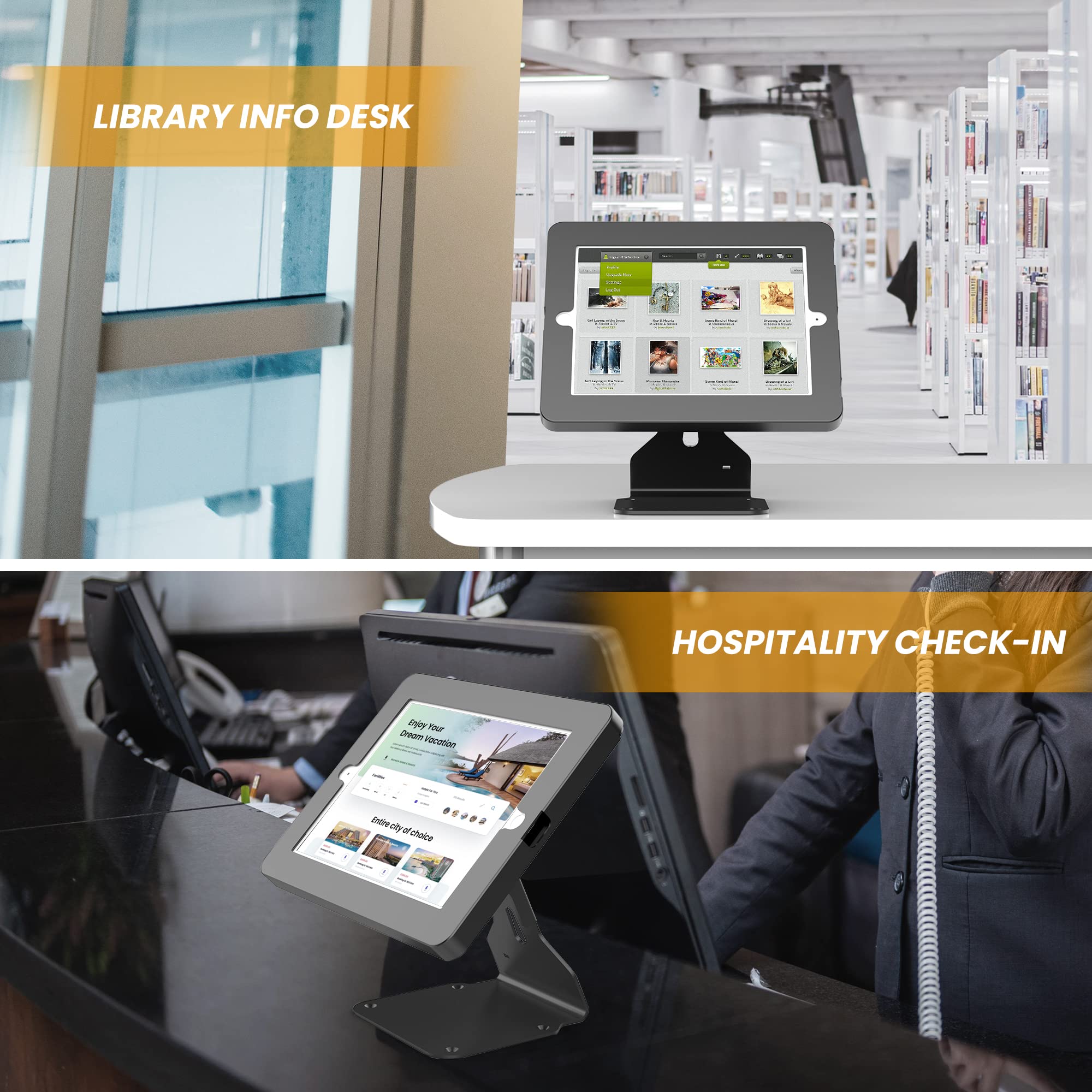 Beelta Tablet Pos Stand Compatible With Ipad 10.2'' Gen 7 8 9Th, Heavy Metal Flip Lockable Rotate Swivel Tablet Stand For Desk