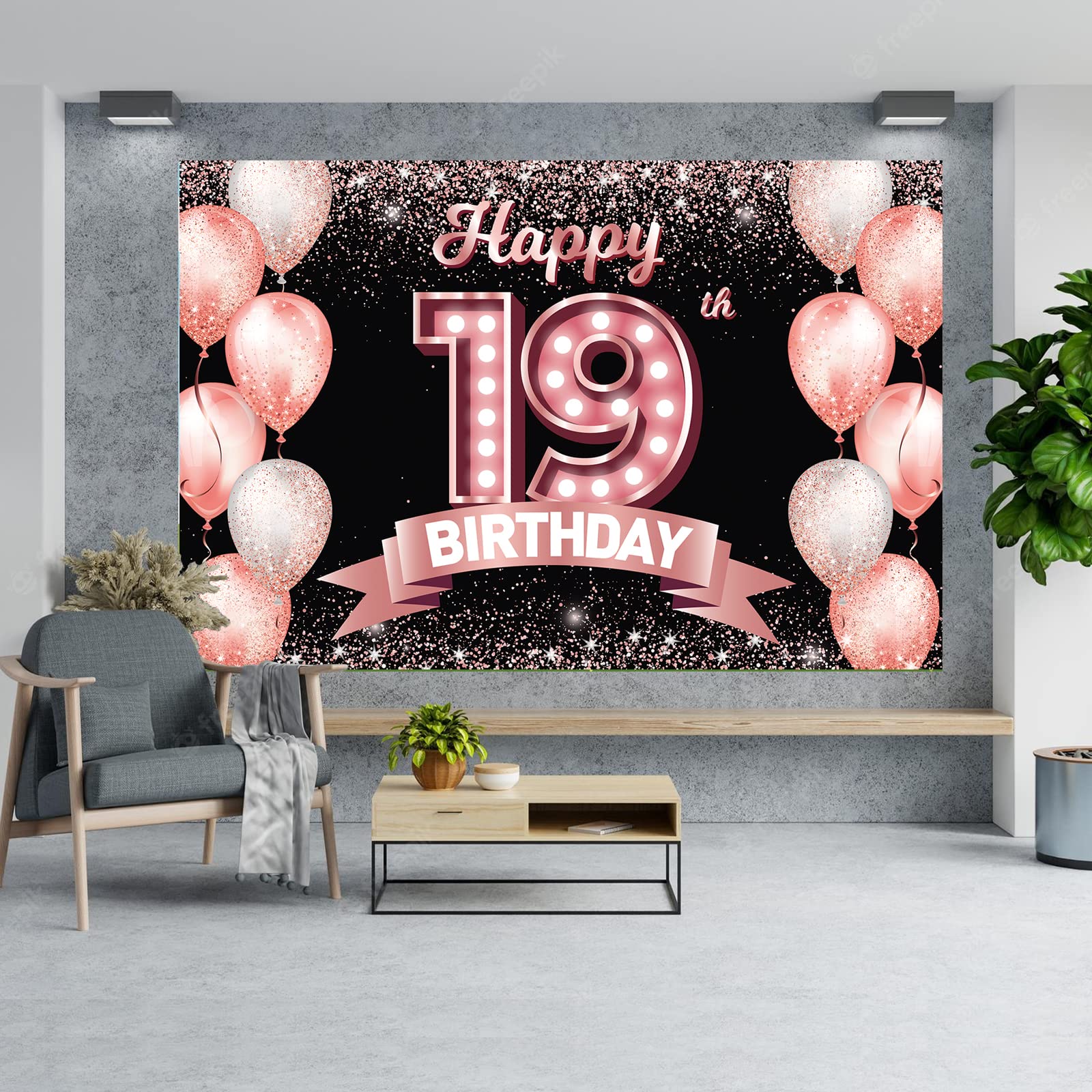 Happy 19Th Birthday Rose Gold Banner Backdrop Cheers To 19 Years Old Confetti Balloons Theme Decor Decorations For Girls Women 1