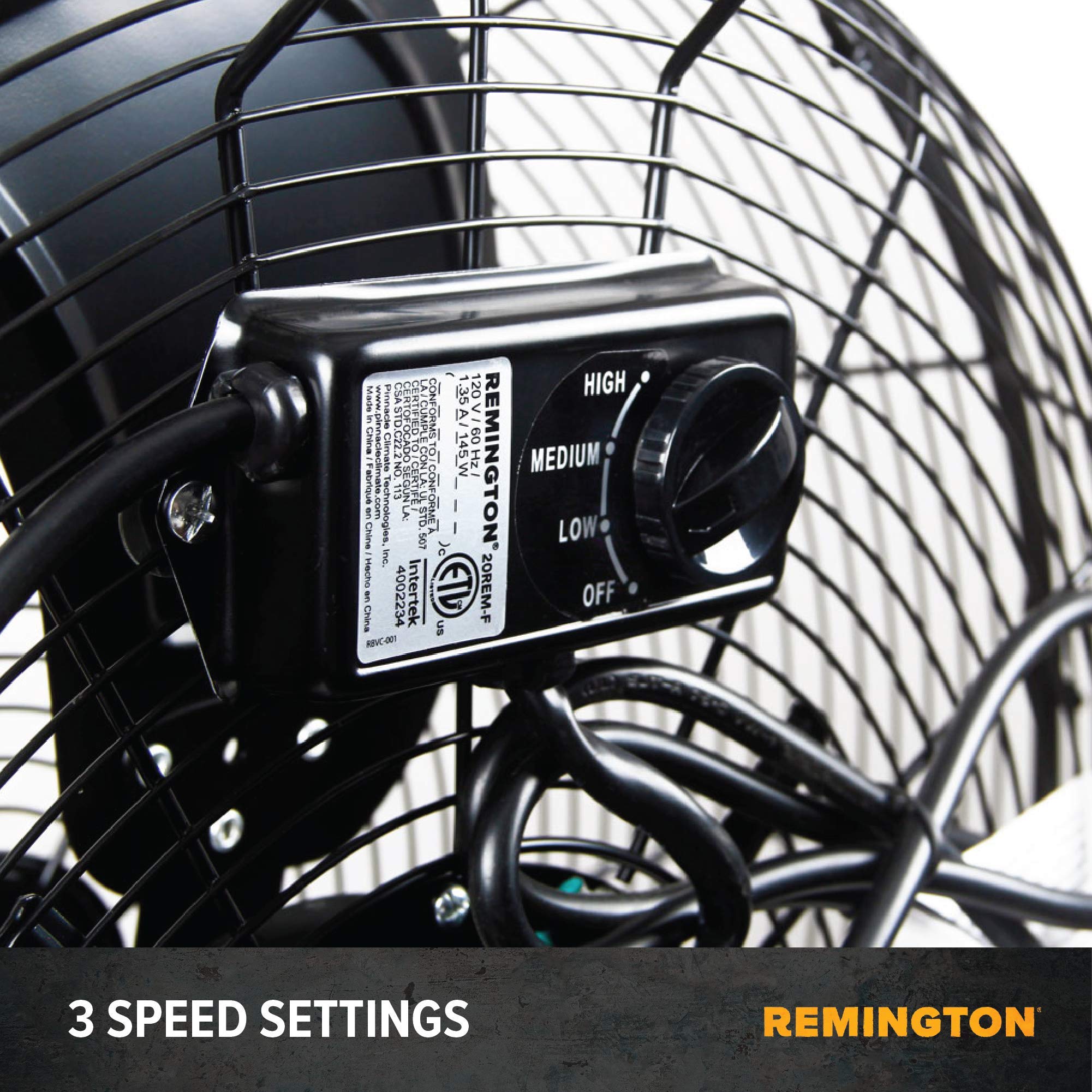 Master Remington 20 High Velocity Floor Fan - 3 Speed Heavy Duty Metal Airflow for Large Shops, Garages, and Warehouses, Black