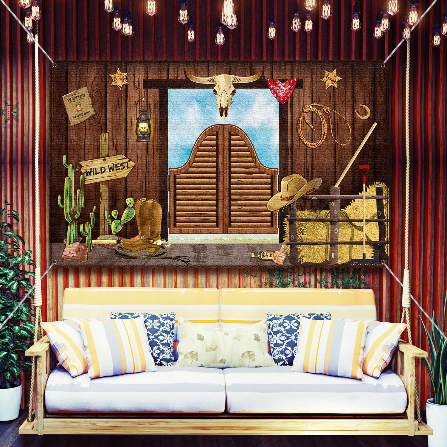 Western Party Decorations, 70.8 X 43.3 Inch Large Cowboy Backdrop Western Theme Banner Rustic Wild West Decor, Cowboy Party Supplies Baby Shower Photo Booth Backdrop Background