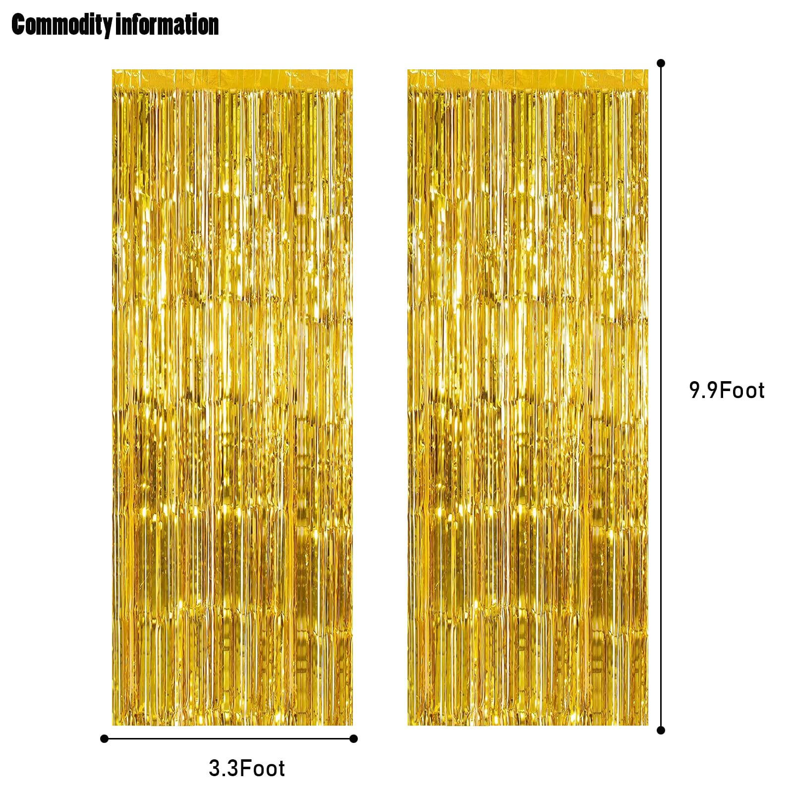 Canrevel 2 Pack 3.3X8.2 Feet Gold Foil Fringe Backdrop Curtains, Tinsel Streamers Birthday Party Decorations, Fringe Backdrop Fo