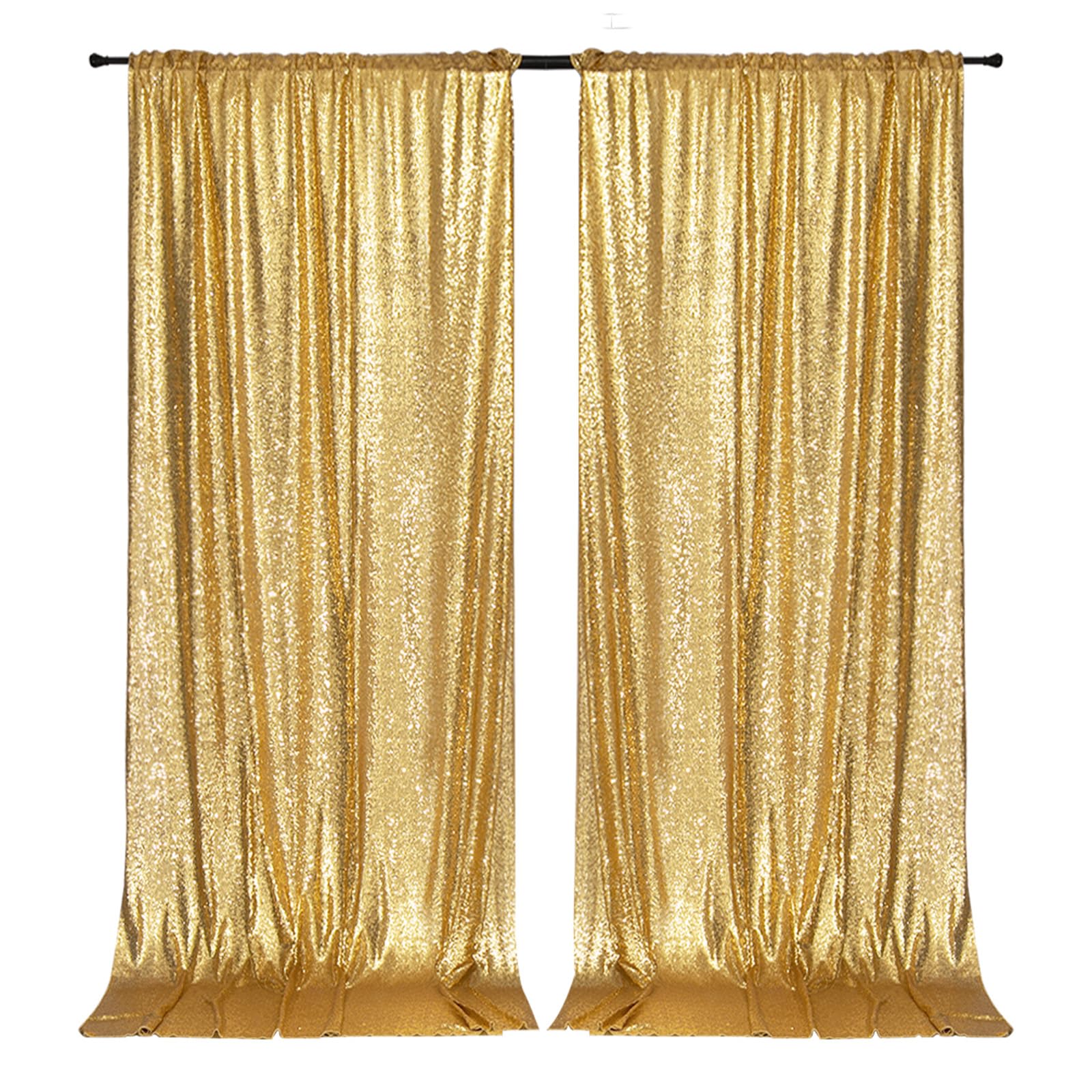 Partydelight 2 Panels Gold 5Ft X 10Ft Sparkly Sequin Backdrop Curtains For Wedding, Party, Room Decorations.