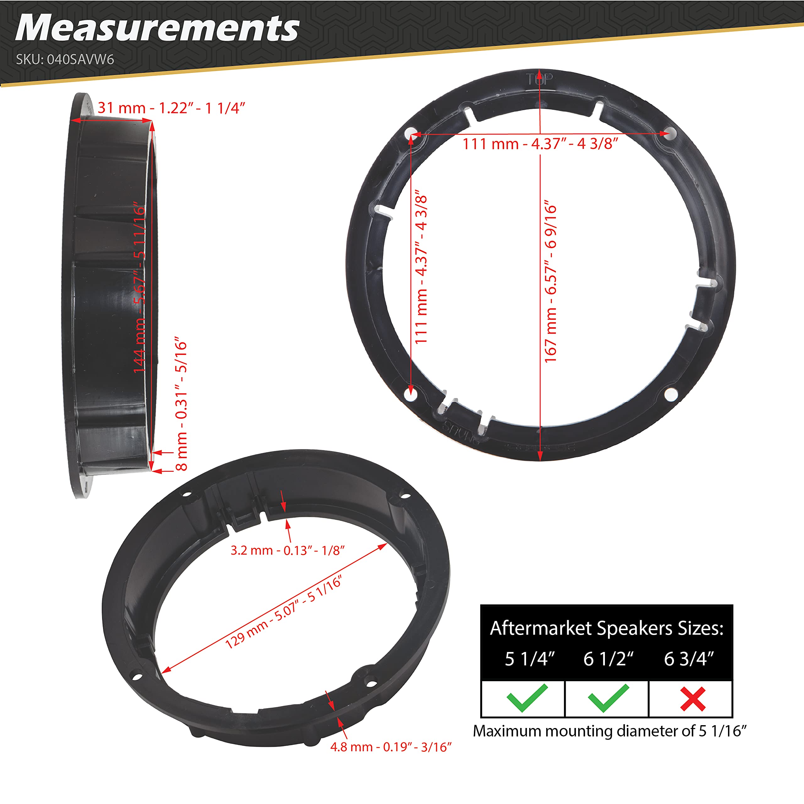 Scosche Savw6 5.25''   6.5'' Speaker Adapters Compatible With Select 2008 2018 Audi & 1998 2018 Vw Vehicles (1 Pair)   See Image