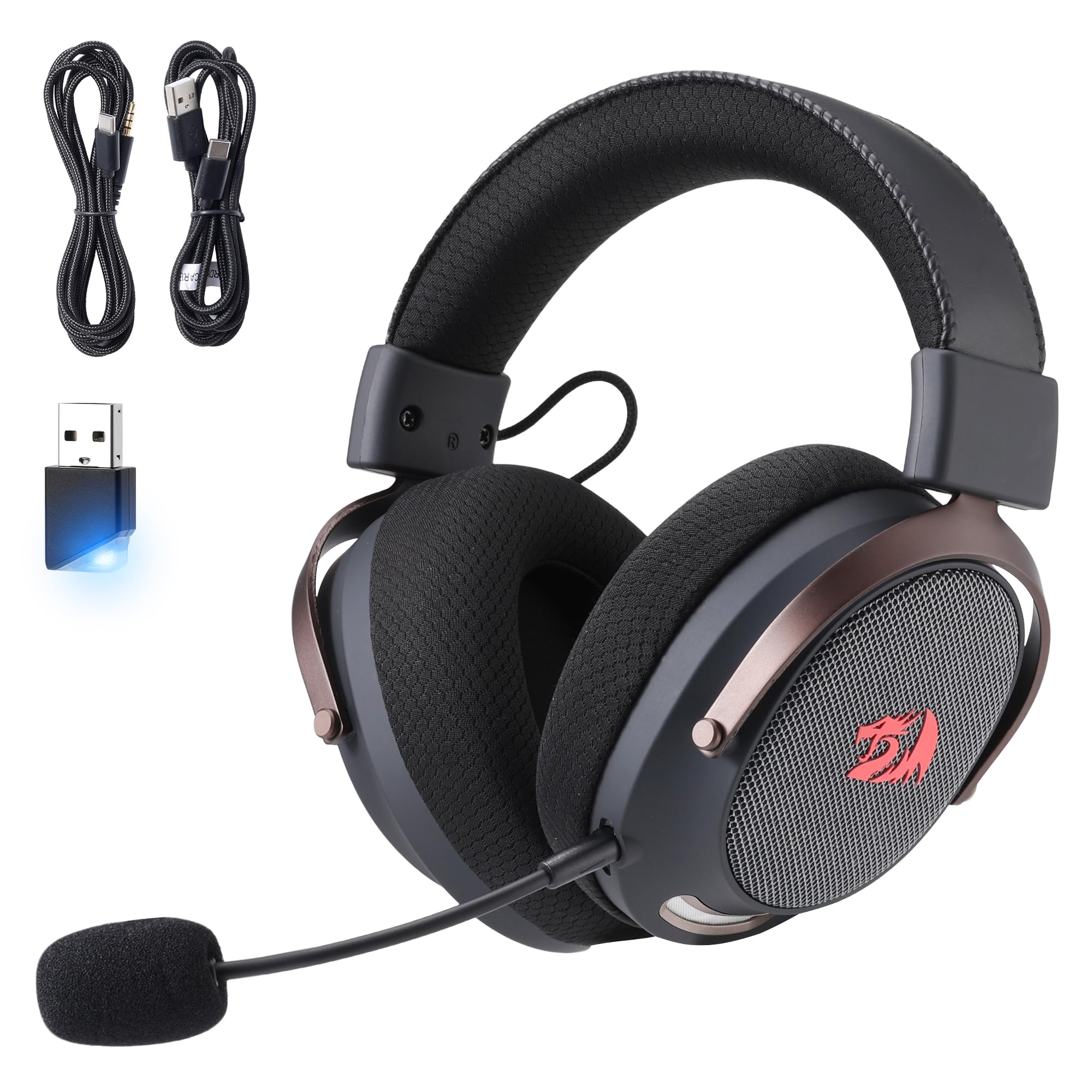 Redragon H858 3-Mode Wireless Gaming Headset, 7.1 Surround Sound, 53 mm Drivers, Memory Foam Ear Pads, Detachable Noise-cancelin