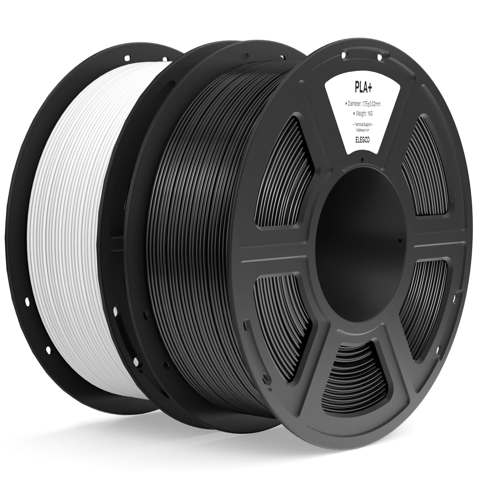 ELEGOO PLA+ Filament 1.75mm Black & White 2KG, High Toughness PLA Plus 3D Printer Filament Dimensional Accuracy +/- 0.02mm, 2pcs
