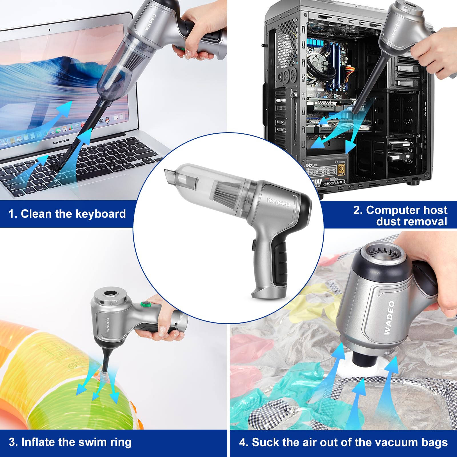 Wadeo Handheld Vacuum Cordless, Car Vacuum Portable Cordless 18000Pa, Hand Held Vacuum, Mini Vacuum With Blower, Car Vacuum With