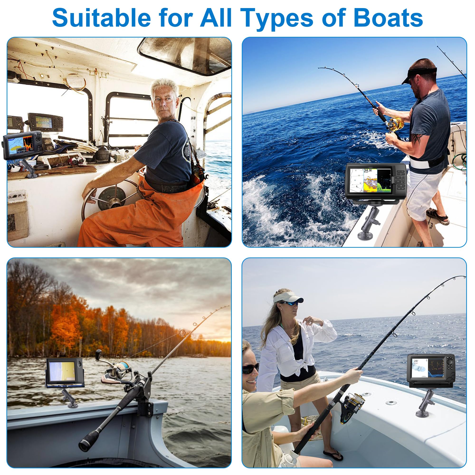 Keuvirya Aluminum Fish Finder Mount With 1'' B Size Ball, 360 Rotation Depth Finder Mount Bracket For Boats With Double Amps Rou