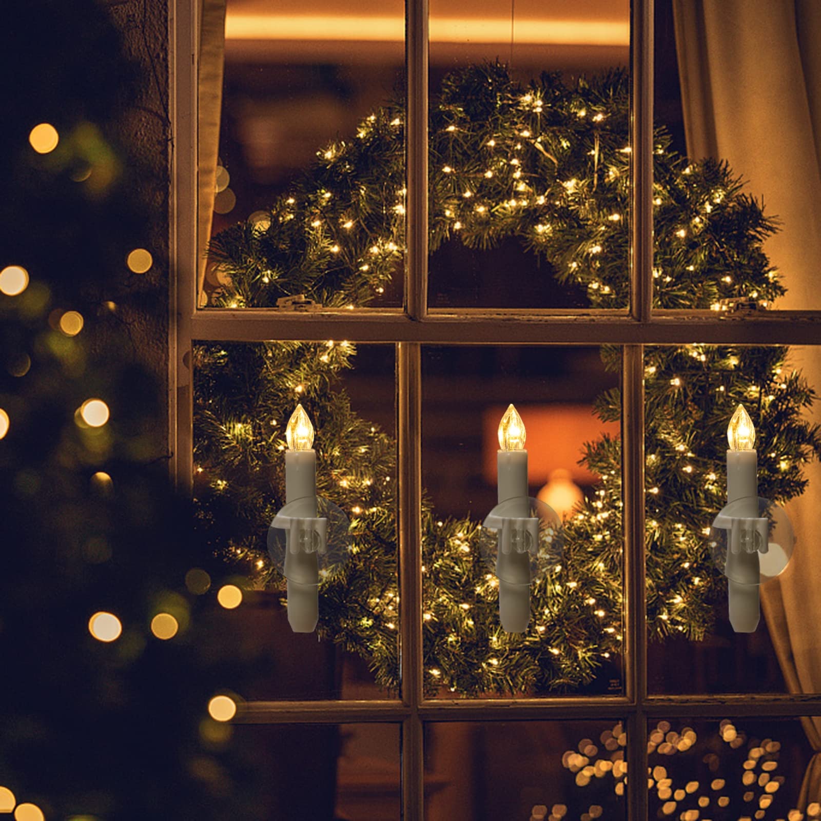 Raycare 12 Pcs Christmas Window Candles With 6 Hour Timer With Suction Cups, Double Brightness Flameless Taper Candle Battery Op