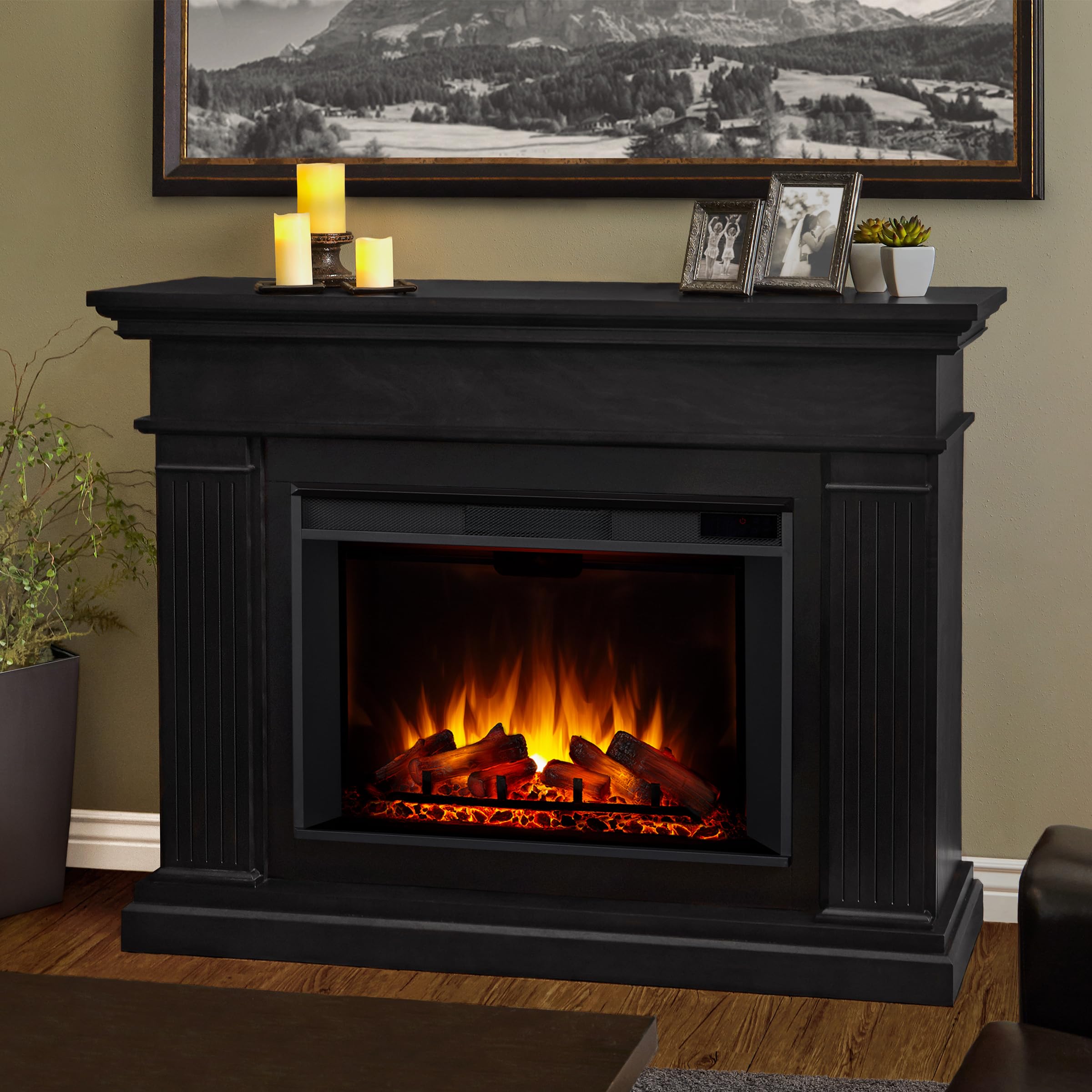 Real Flame Centennial Grande Electric Fireplace, Free-Standing With Mantel & Real Wood Finish - 6 Flame Colors, 5 Brightness Lev
