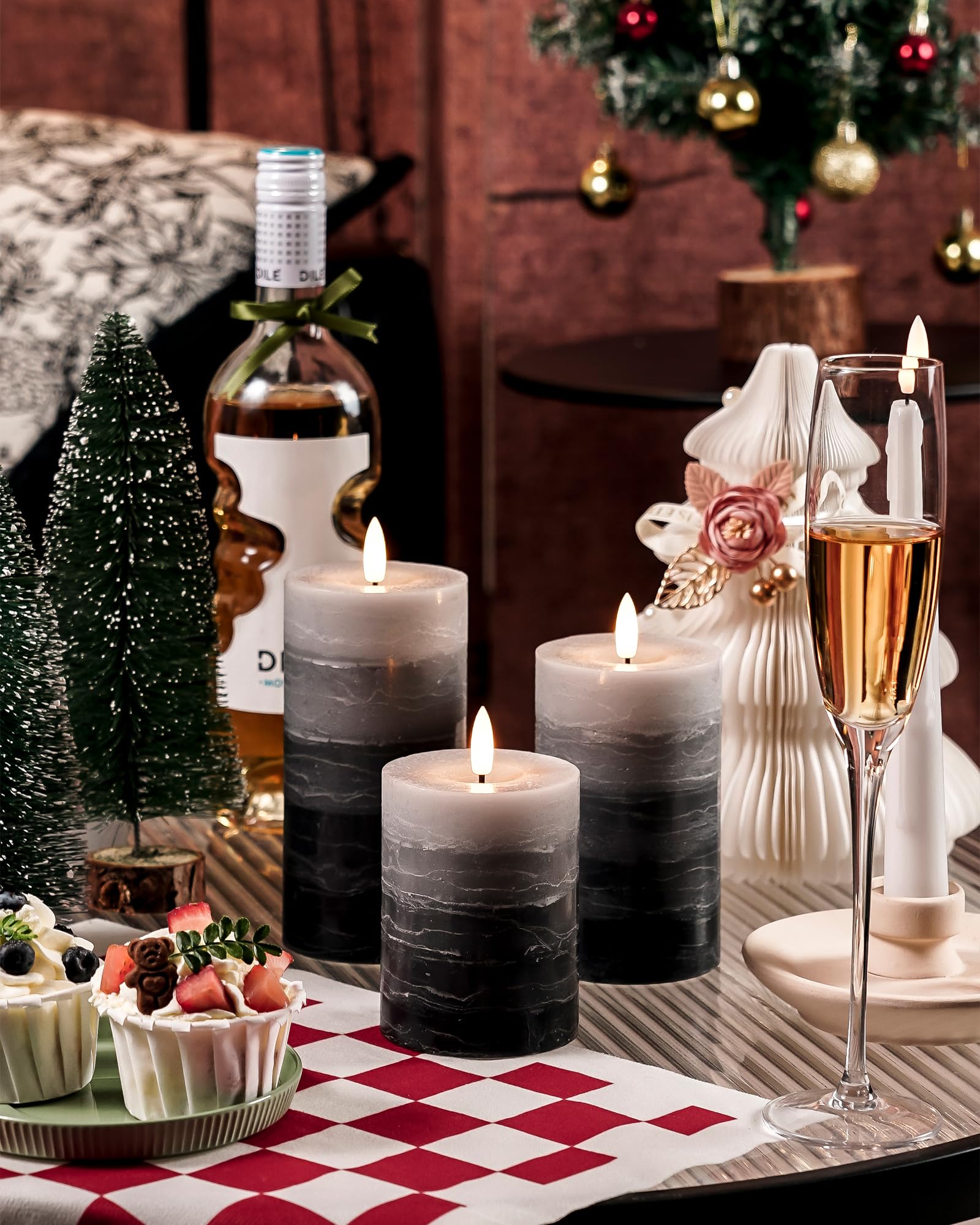 Stmarry Distressed Gradient Gray Flameless Candles With Remote And Timer, Real Wax Made Led Pillar Candles Battery Operated With