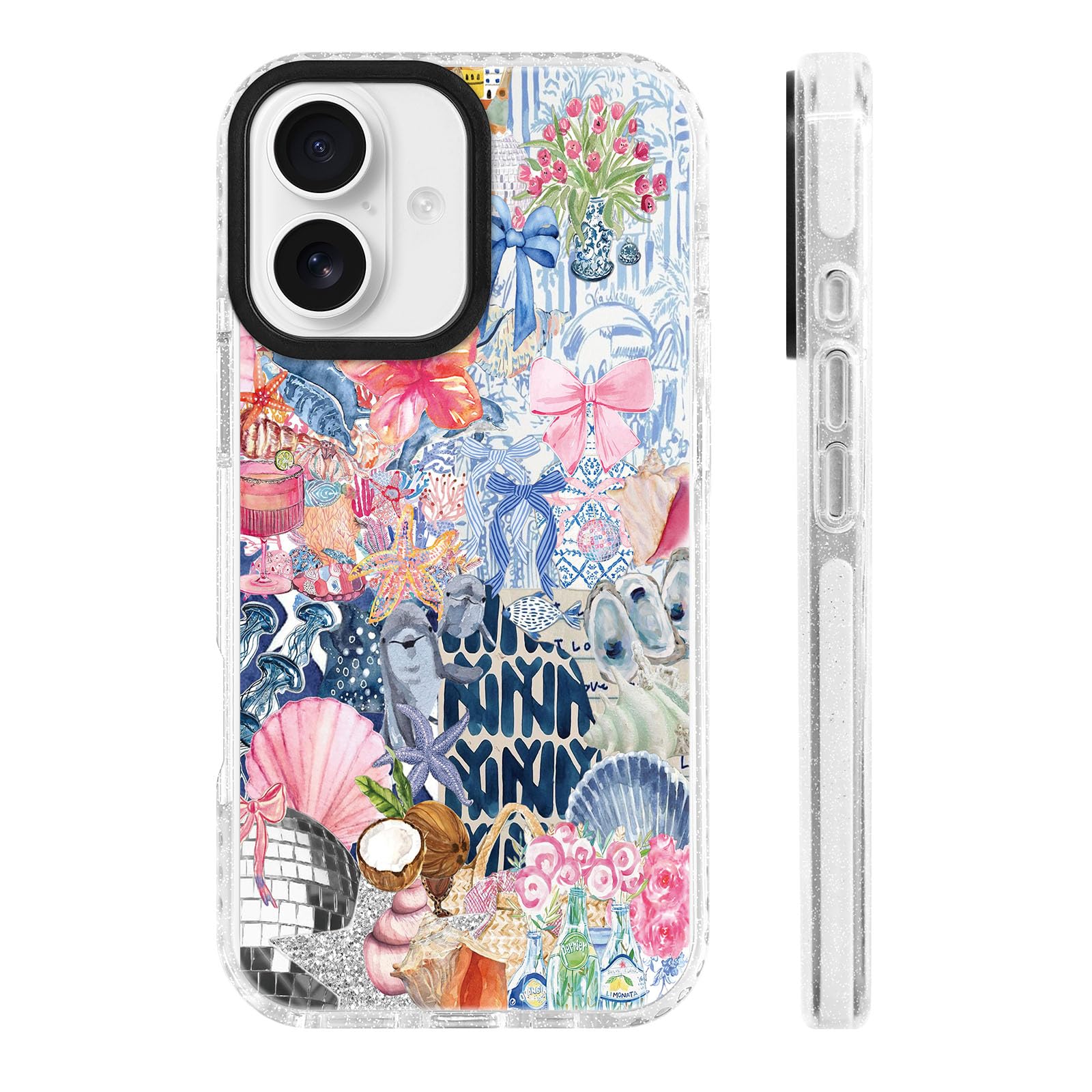 ChiCs-Flaura for iPhone 16 Case [Military-Grade Drop Protection/Coastal Soft Slim TPU Protective/Camera Protection/Women & Girls