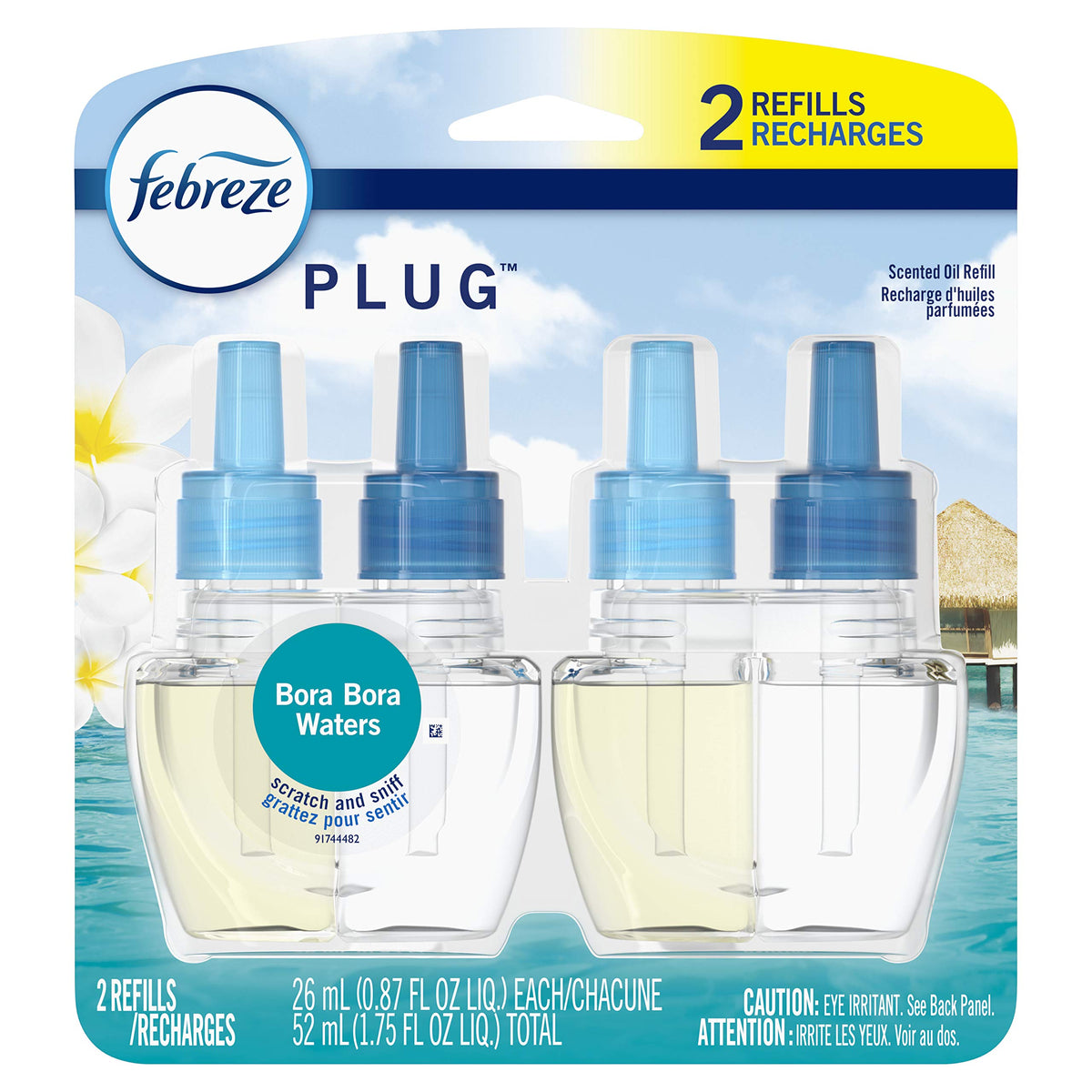 Febreze Odor Eliminating Fade Defy Plug Air Freshener Refill, Bora Bora, (2) .87 Fl. Oz. Oil Refills