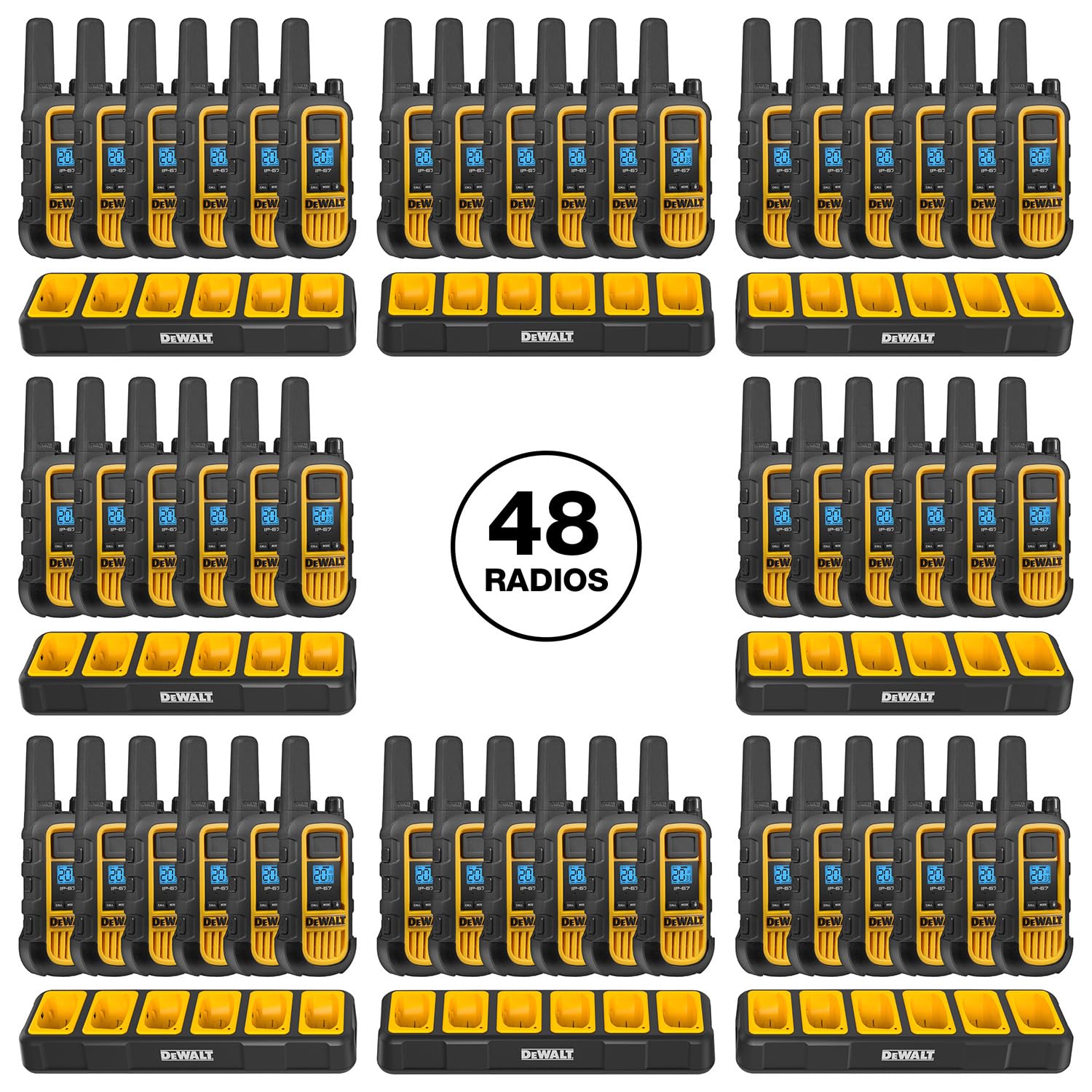Dewalt Dxfrs800 2 Watt Heavy Duty Walkie Talkies   Waterproof, Shock Resistant, Long Range & Rechargeable Two Way Radio With Vox (48 Pack W/ 8X Gang Chargers) (8Dxfrs800 Bch6)
