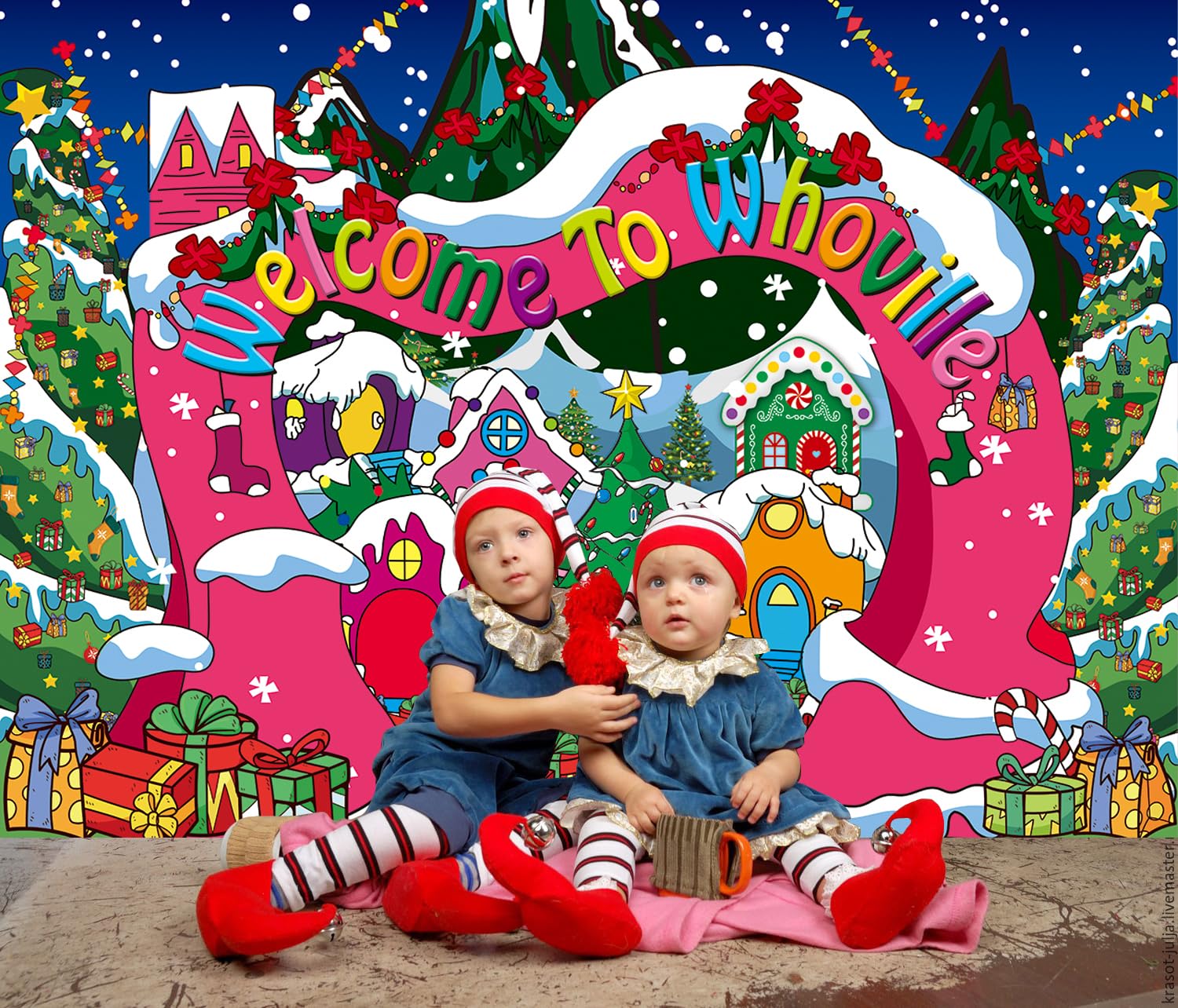 Welcome To Whoville Backdrop 10X8Ft Winter Christmas Village Photography Background For Kids First Birthday Baby Shower Happy Ne
