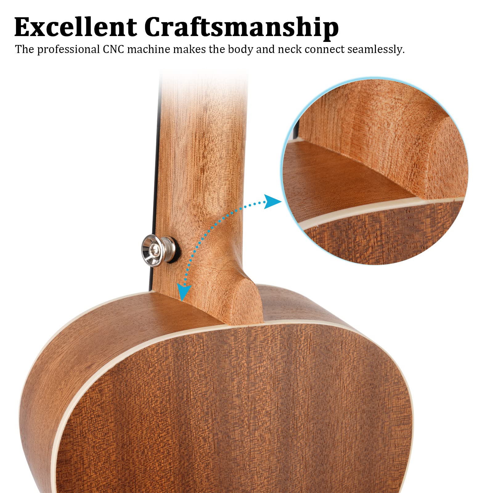 Hricane Concert Ukulele 23 Inch Uks 2, 4 Strings Ukeleles For Beginners, Sapele Hawaiian Ukele With Ukulele Case And Ukele Strin