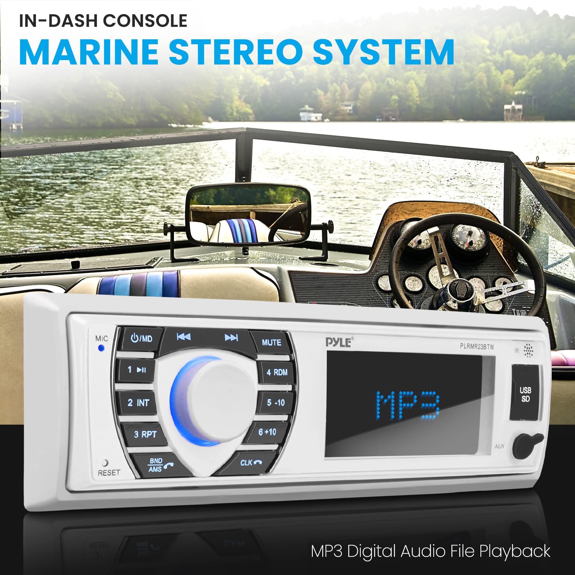 Pyle Bluetooth Marine Receiver Stereo   12V Single Din Style Boat In Dash Radio Receiver System With Digital Lcd, Rca, Mp3, Usb,