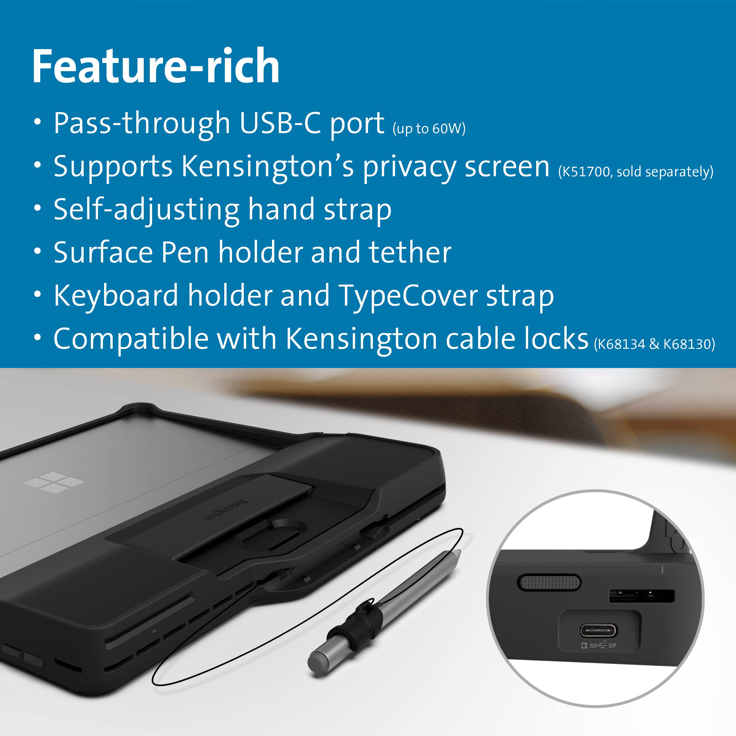 Kensington Blackbelt Rugged Case With Integrated Smart Card Reader (Cac) For Surface Pro 8 (K97620Ww)