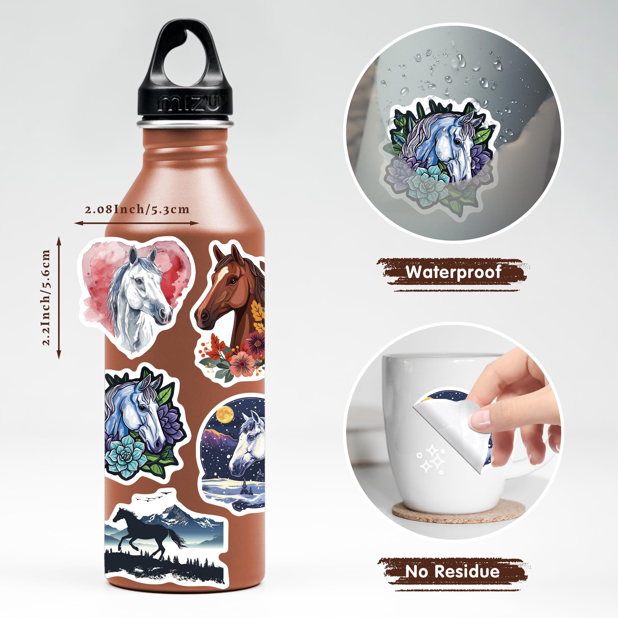 Panzong 102 Pcs Horse Stickers,Horse Riding Stickers For Boys Girls Teens,Unique Designed Cartoon Vinyl Waterproof Aesthetic Hor