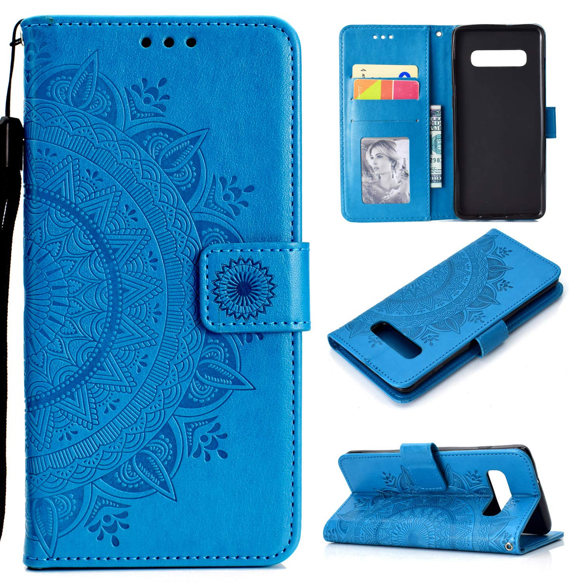 Eyzutak Mandala Phone Cover For Samsung Galaxy S10 Plus, Ultra Slim Flip Case With Card Slot Magnetic Closure Embossing Premium 