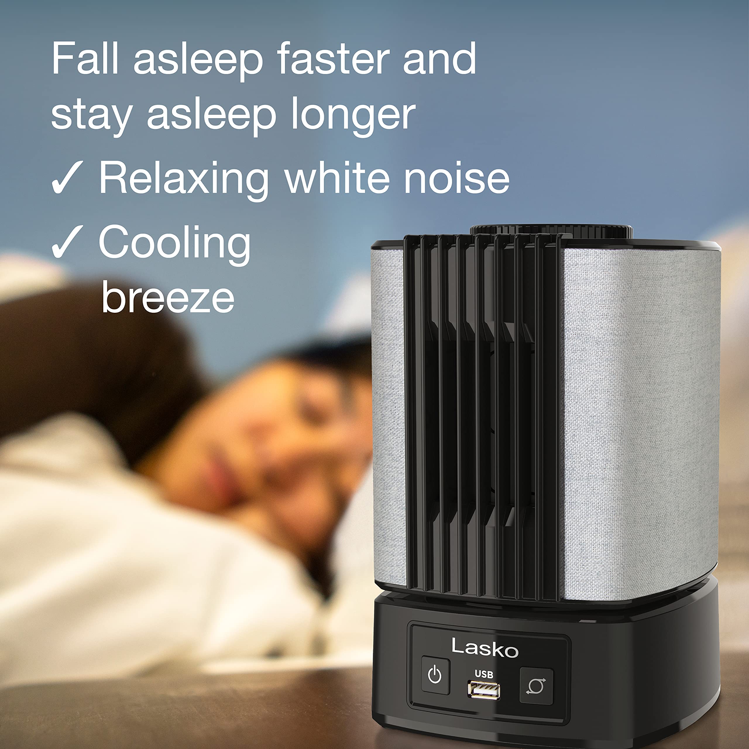 Lasko Slumberbreeze 2 In 1 Small Table Fan And White Noise Machine For Better Sleep In The Bedroom And Focus In The Home Office,