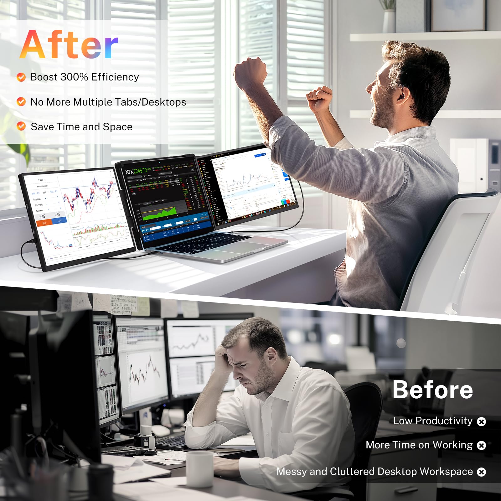 Fzaqwen Triple Screen Laptop Monitor Extender   2.5K Qhd Ips Triple Portable Monitor For Laptop 13.3 17 Inch, Plug Play And Comp