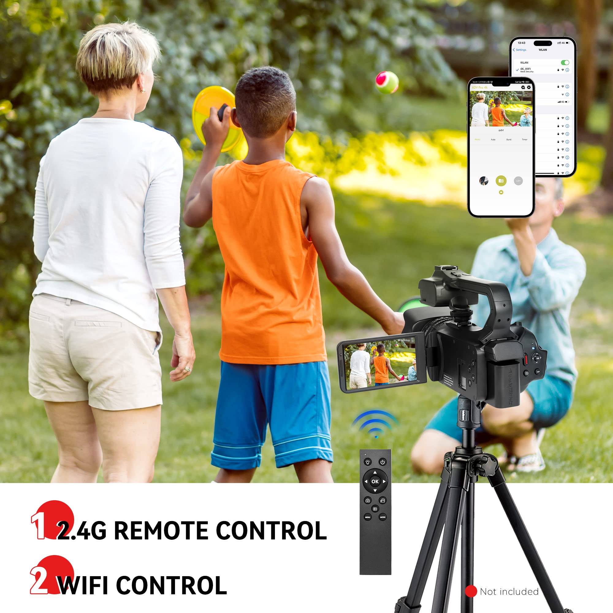 Oiexi Uhd 4K Video Camera Camcorder With 18X Digital Zoom,64Mp Digital Camera Recorder,4.0 Inch Rotating Touchscreen,64Gb Sd Car