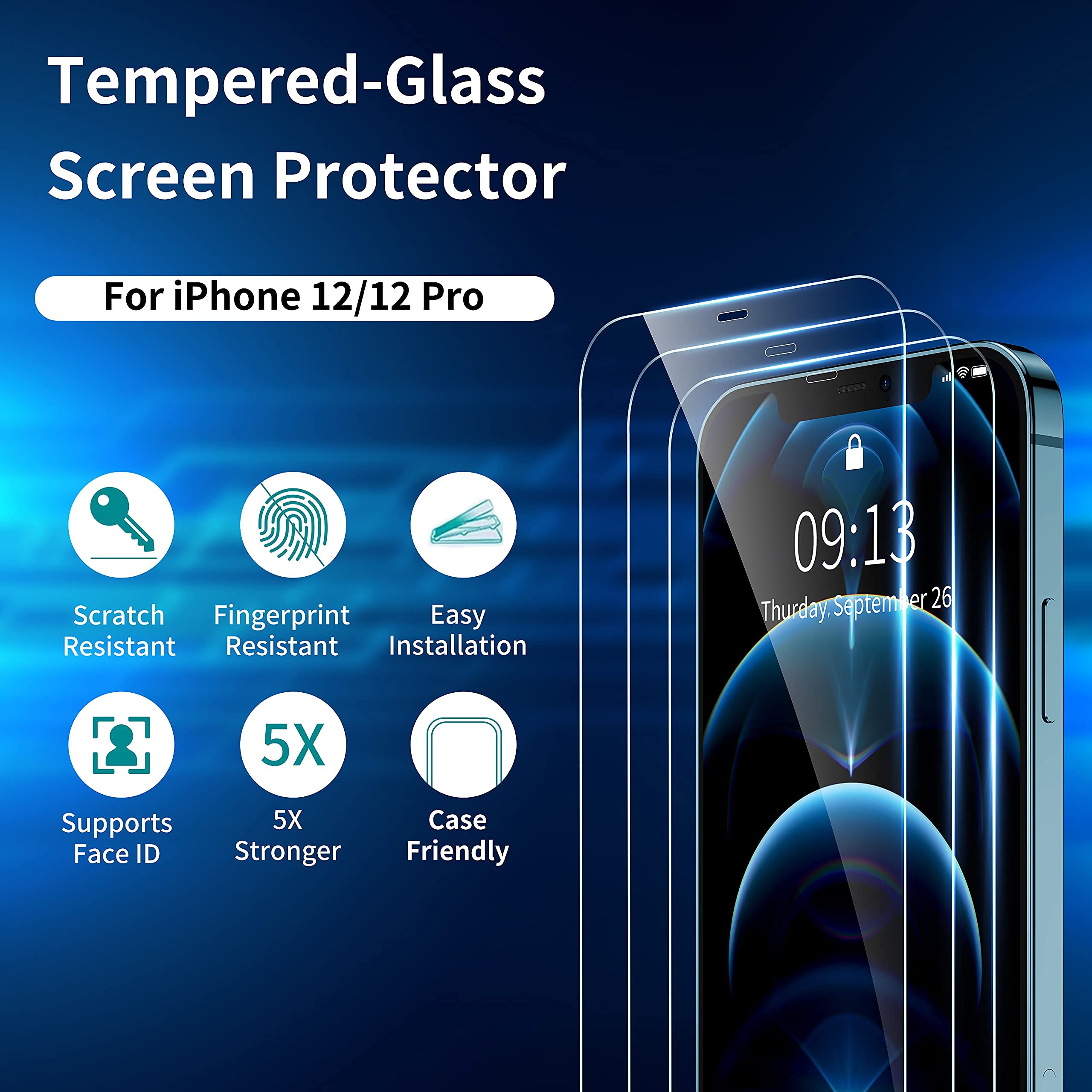 Impactstrong Shatterproof Tempered Glass Screen Protector For Iphone 12 / Iphone 12 Pro [Easy Installation Frame] [Bubble Free]