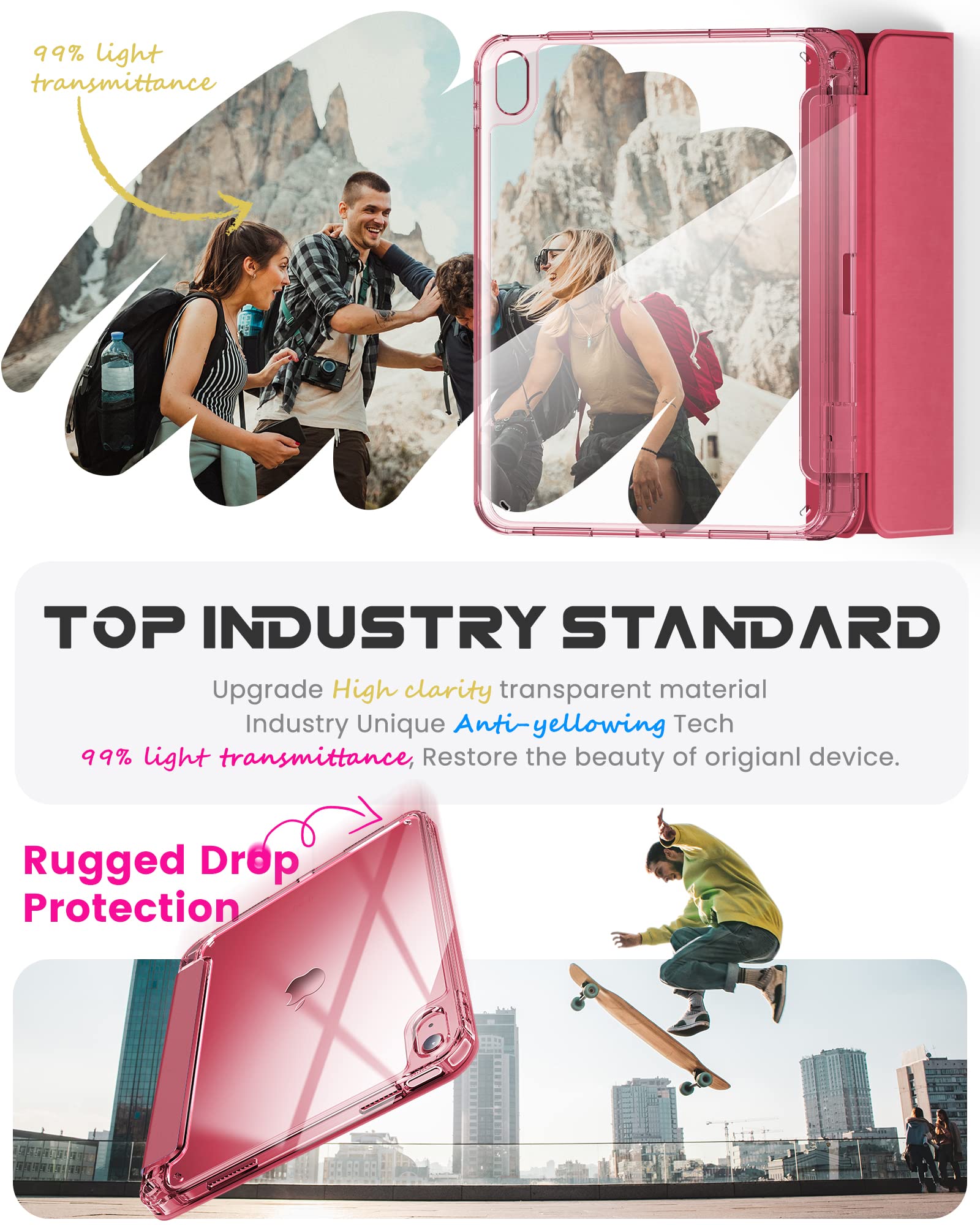 Infiland Compatible With Ipad (A16) 11Th Generation 11 Inch 2025 Case, Ipad 10Th Generation Case 2022 10.9 Inch 2022, Crystal Clear With Slot For Pencil & Charging Adapter, Rose Pink