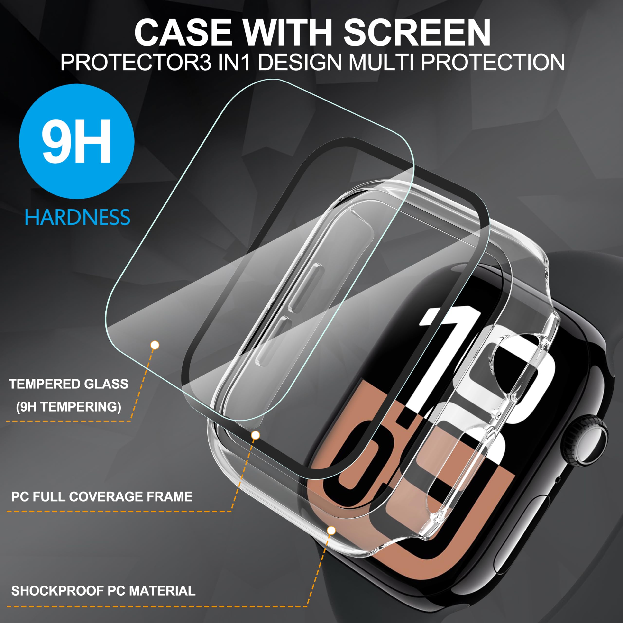 Diruite 2 Pack For Apple Watch Series 10 46Mm Screen Protector Case,All Around Tempered Glass Screen Protector Case Ultra Thin F