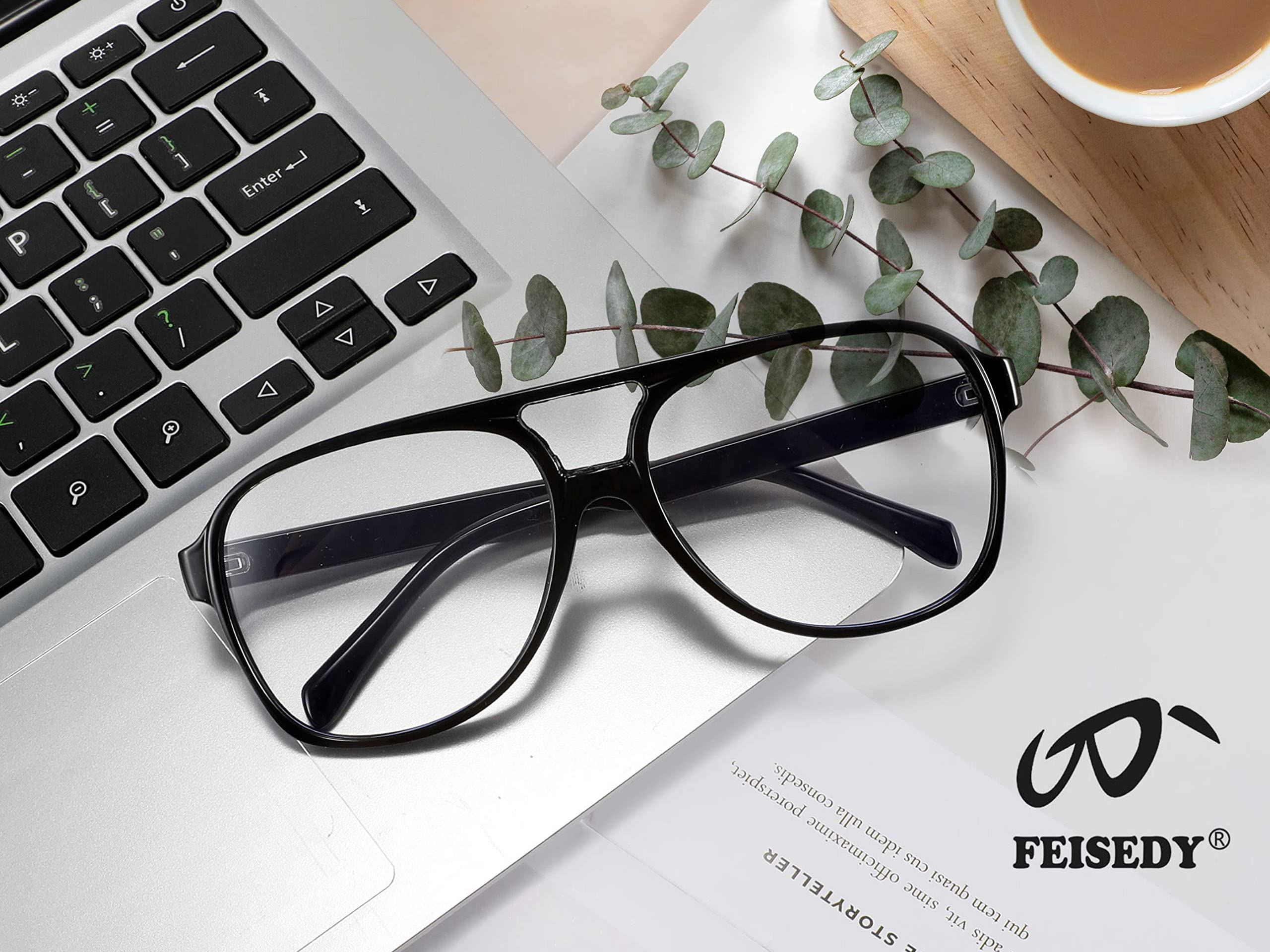 Feisedy 70S Big Aviator Glasses Frame Blue Light Blocking Glasses Oversized Square Computer Glasses Women Men B2888