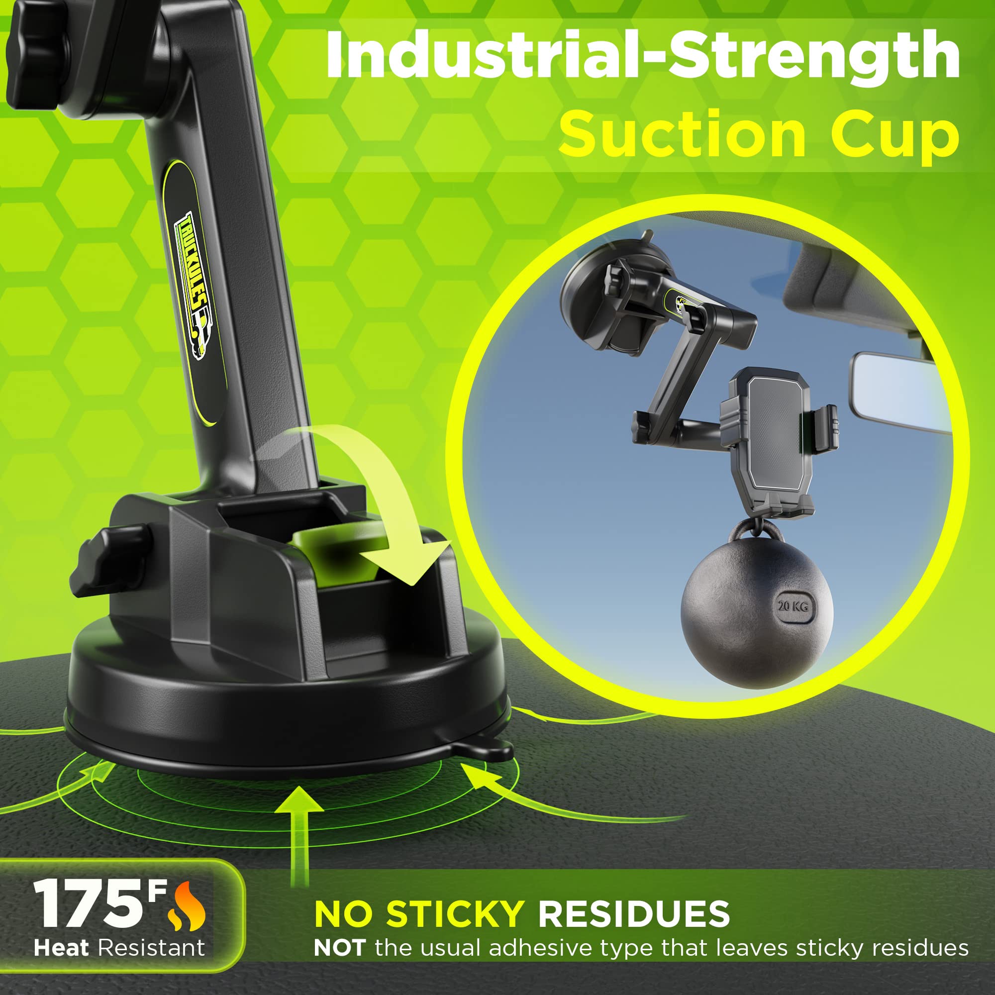 Phone Mount For Truck Phone Holder For Truck - Heavy Duty Super Suction Cup, Mobile Device Holder For Dashboard Window 16.9 Inch