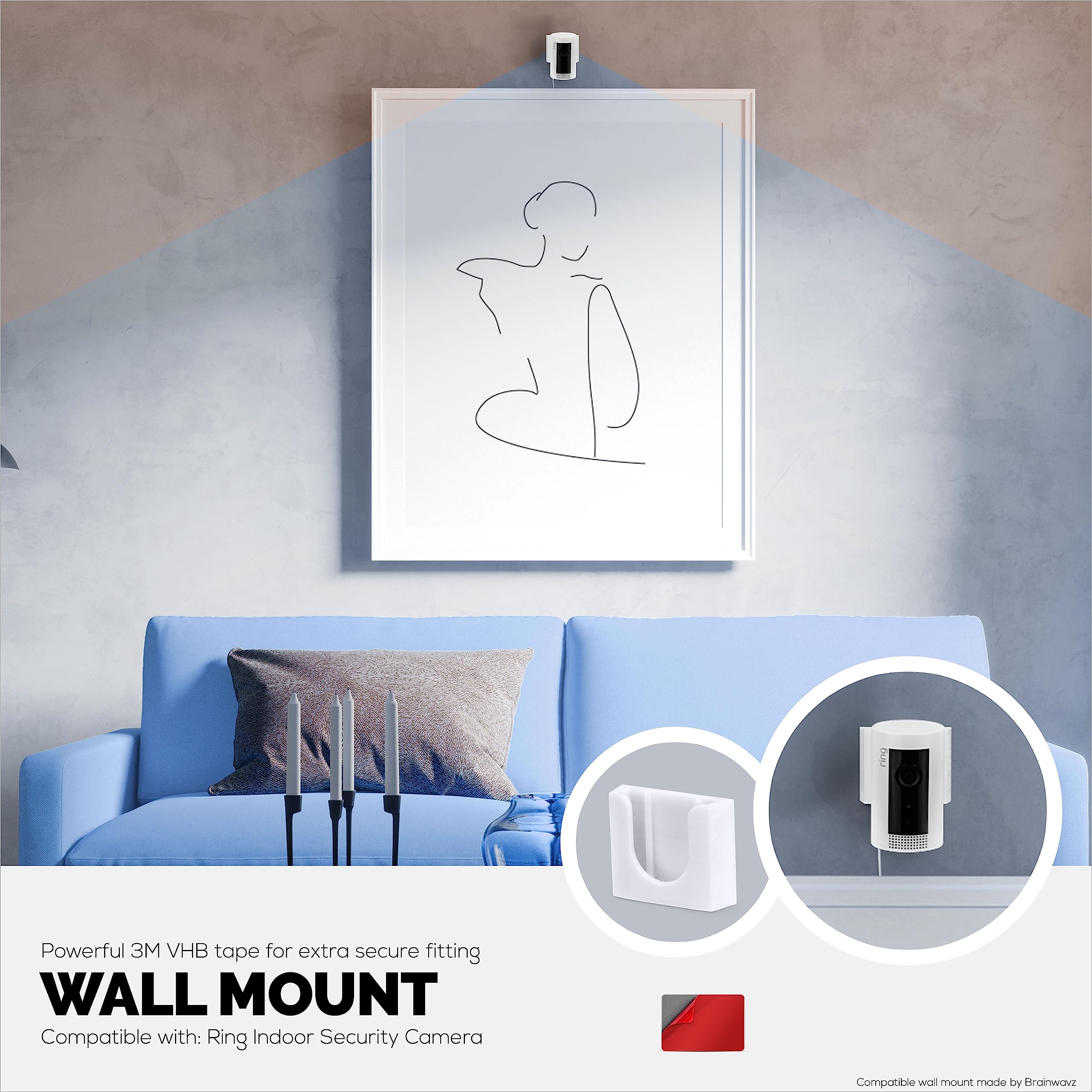 Adhesive Wall Mount For Ring Indoor Cam (2 Pack), Easy To Install Holder Hanger, No Tools Needed, No Mess, No Drilling, Strong V