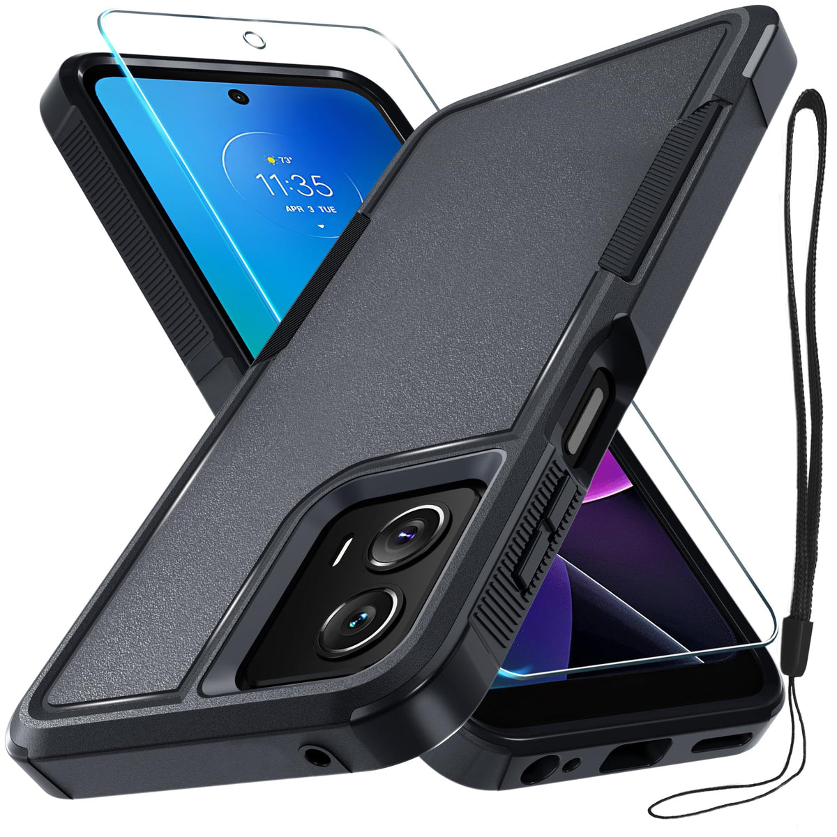 For Motorola Moto G Power 5G 2024 Case, Full Body Heavy Duty Rugged Shockproof Protective Phone Cover With Lanyard Strap, Temper