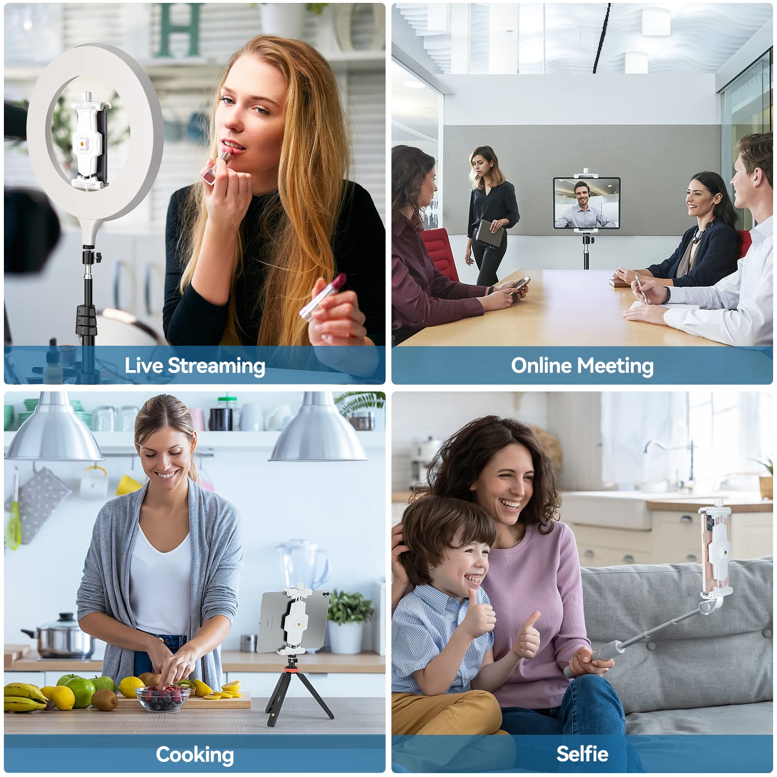 Kdd Ipad And Phone Tripod Mount Adapter With Ball Head, White Tablet Mount For Tripod, 360 Rotatable Ipad Holder Clamp Fit Ipad Pro 12.9, Ipad Air Mini, Galaxy Tab, Surface Pro, Selfie (5.3 10.6��)