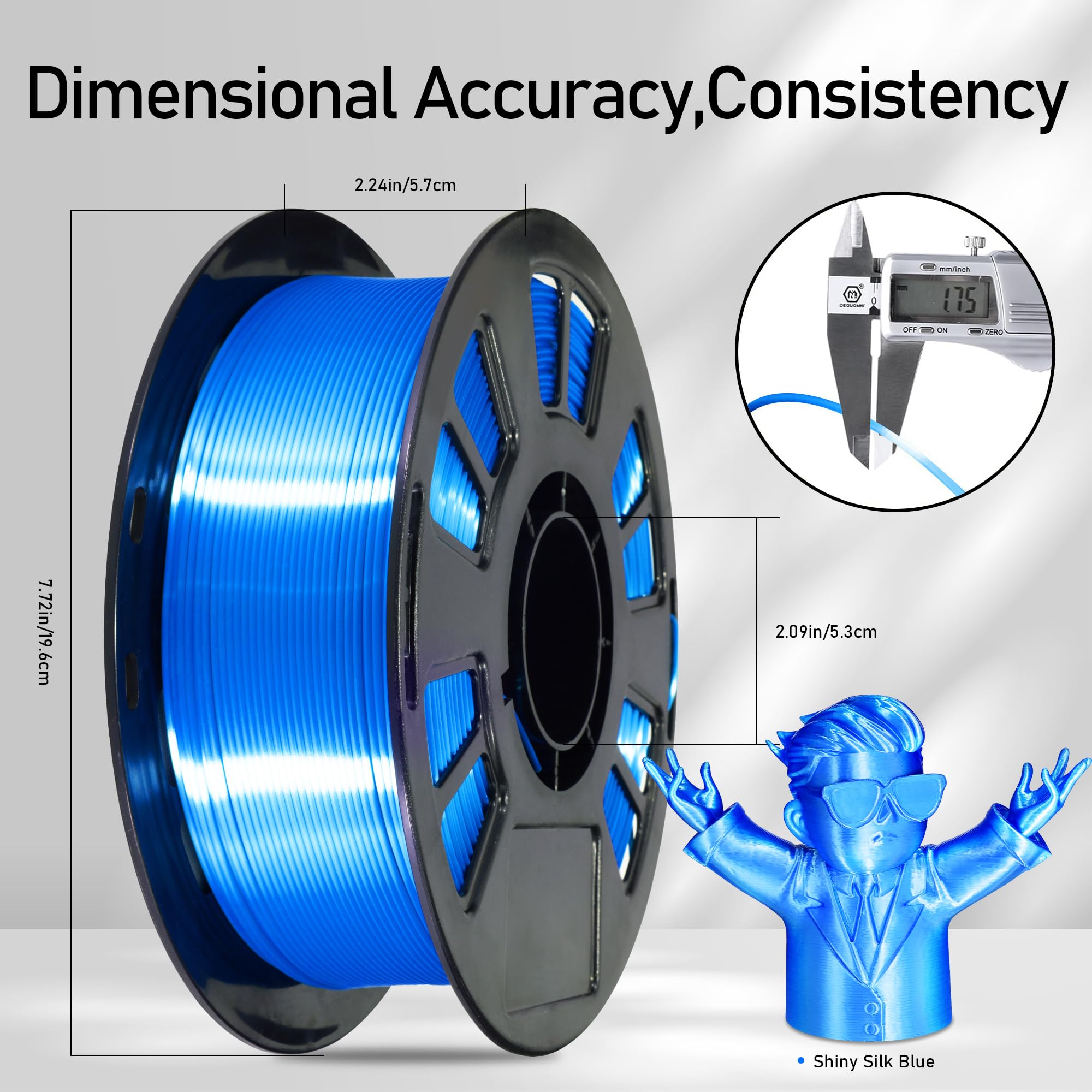 Do3D Silk Blue Pla Satin Shiny 3D Printer Filament, 1.75Mm Diameter 1Kg Spool 2.2Lbs For Fdm 3D Printers