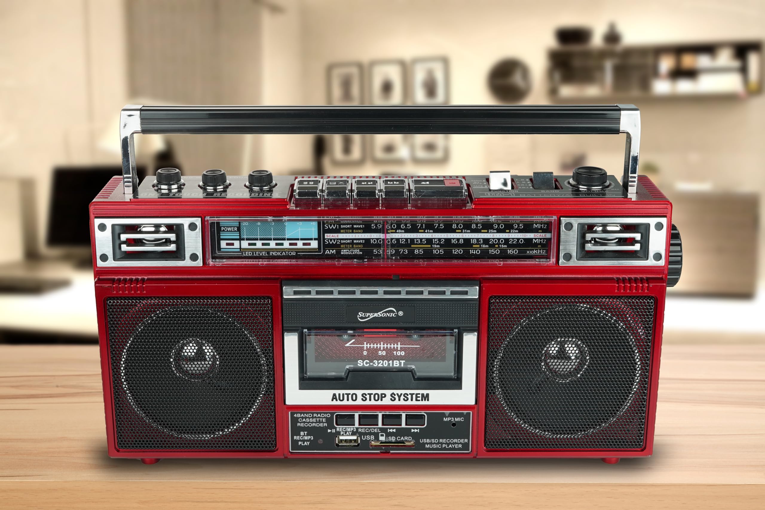 Supersonic Sc-3201Bt 4 Band Radio & Cassette Player Boombox, Bluetooth Speaker, Am/Fm/Sw Radio With Mp3 Playback, Usb & Sd Card,