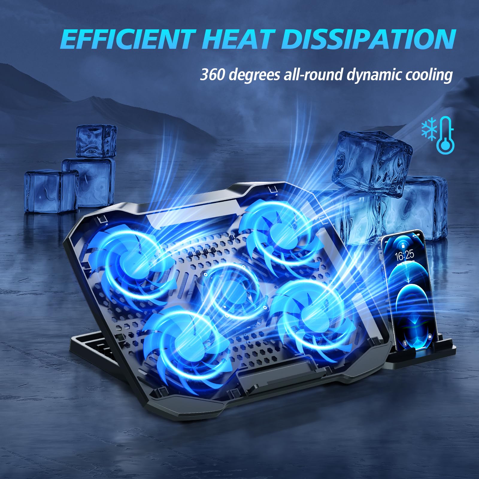 Aimiuzi Laptop Cooling Pad,Gaming Laptop Cooler With 5 Quiet Fans For 12 15.6 Inch,Laptop Cooling Stand With 5 Height Adjustable