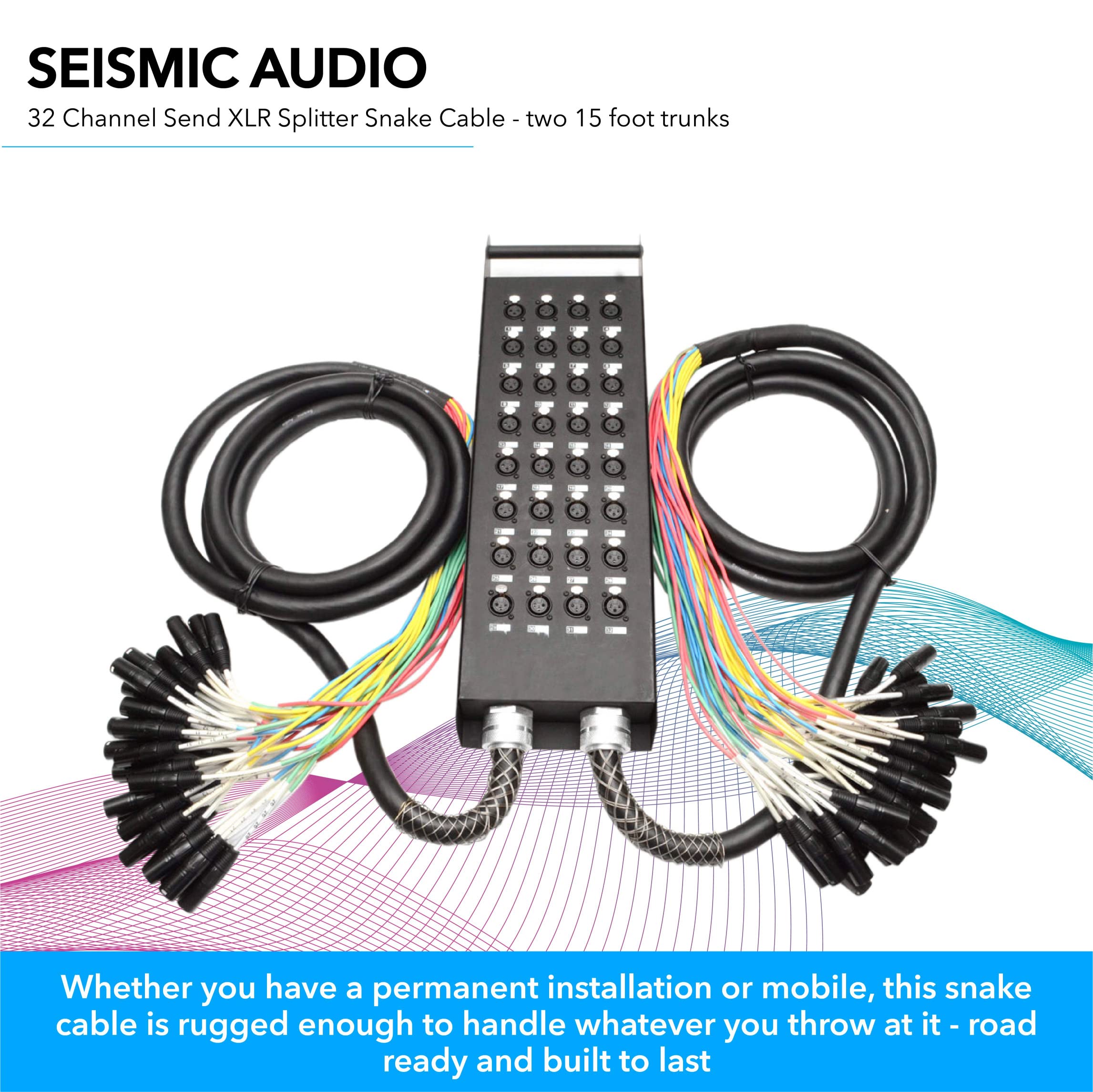Seismic Audio - New 32 Channel Xlr Send Splitter Snake Cable With Box - Two Trunks 15' Fantails Each - Pro Audio Stage, Studio,