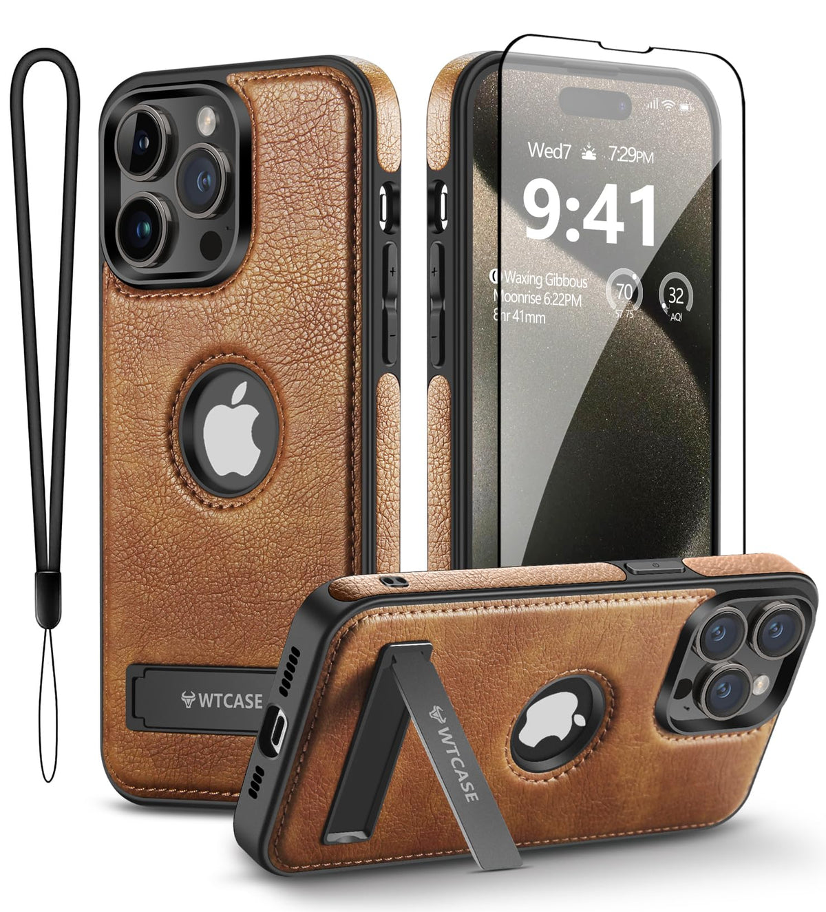 Wtcase Magnetic For Iphone 15 Pro Leather Case,Built In Invisible Stand [Compatible With Magsafe] Protective Slim Kickstand Phon
