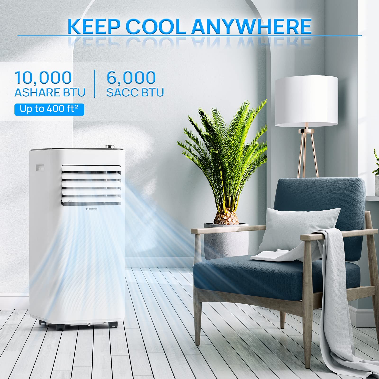Turbro Finnmark 10,000 Btu Portable Air Conditioner, Dehumidifier And Fan, 3-In-1 Floor Ac Unit For Rooms Up To 400 Sq Ft, Sleep