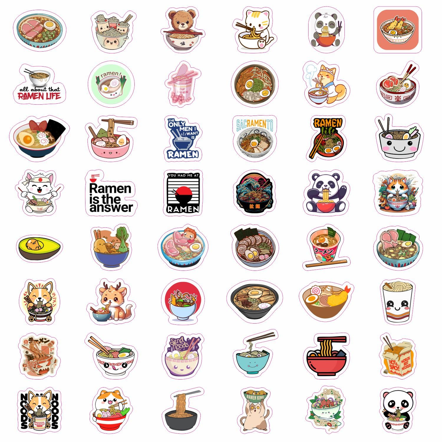 Ramen Stickers For Water Bottle And Laptop   Foodie Party Favors & Decorations, Waterproof Vinyl Noodle Decals, Cute Ramen Stick