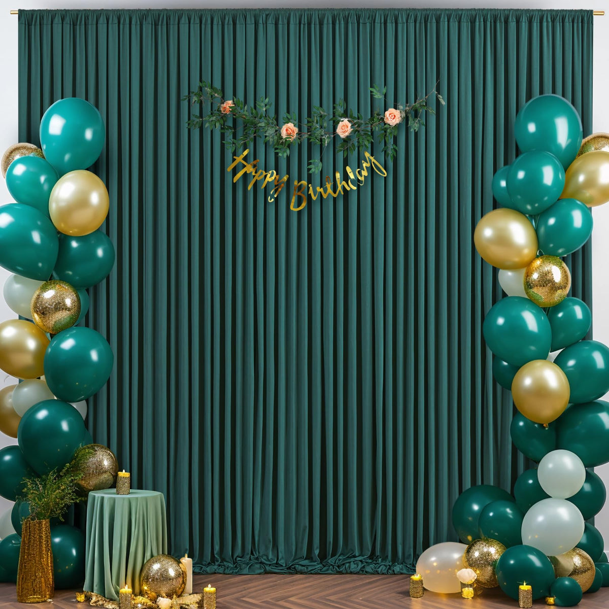 10Ft X 10Ft Hunter Green Backdrop Curtain For Parties Dark Green Wrink ...