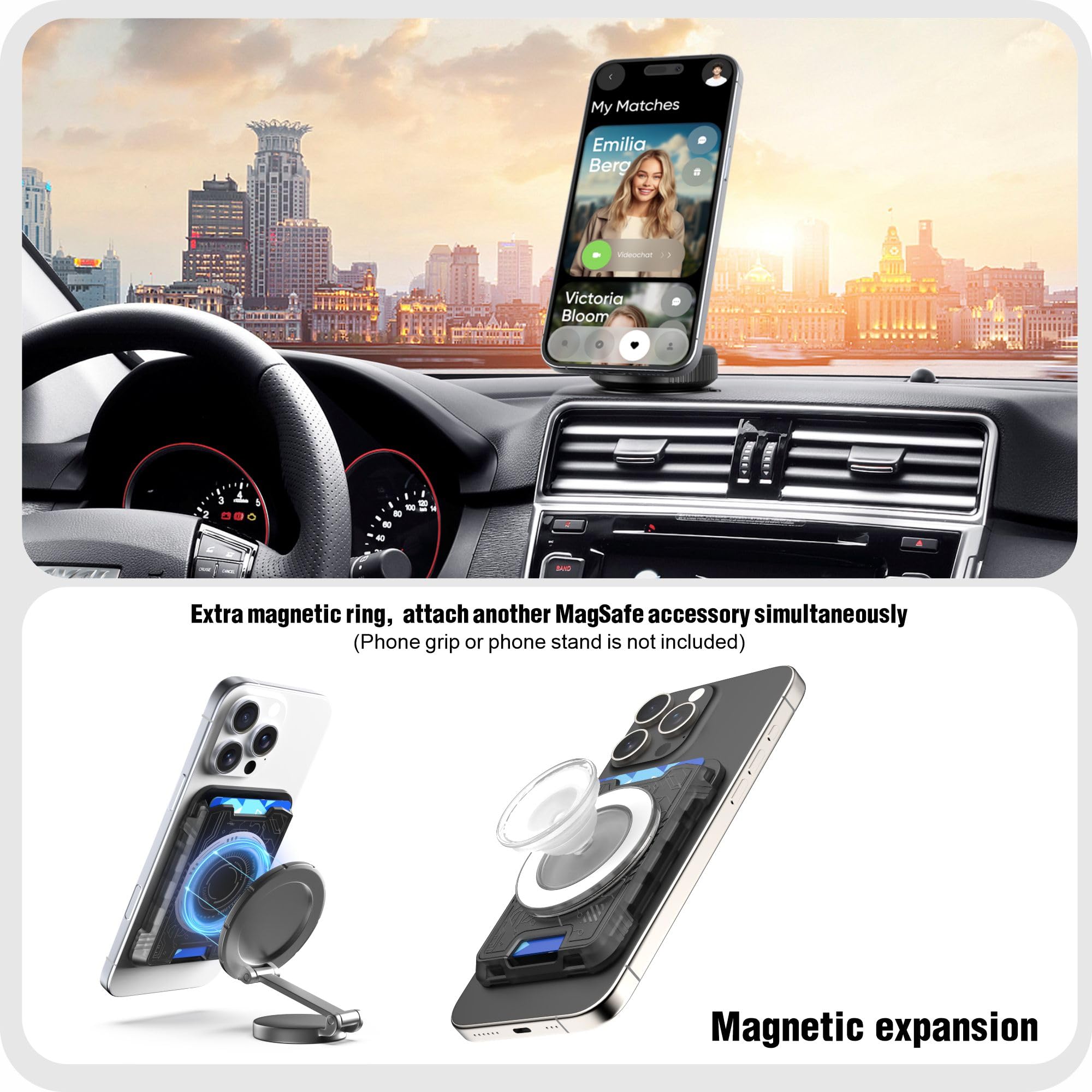 Wenew For Magsafe Wallet With Stackable Design, 3-Card Holder Magnetic Wallet For Iphone, Heavy Duty Hard Shell, 3,200 G Magneti