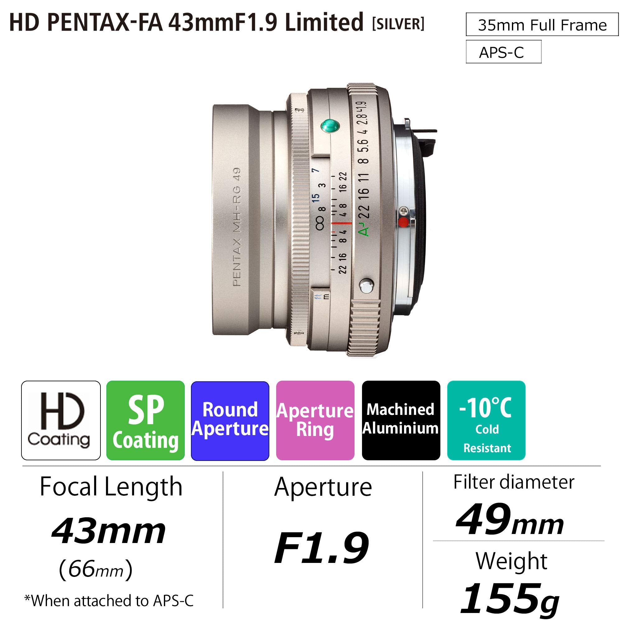 Pentax Hd 43Mmf1.9 Limited Silver Limited Lens Standard Prime Lens [F1.9 Large Aperture Lens] [High Performance Hd Coating] [Sp