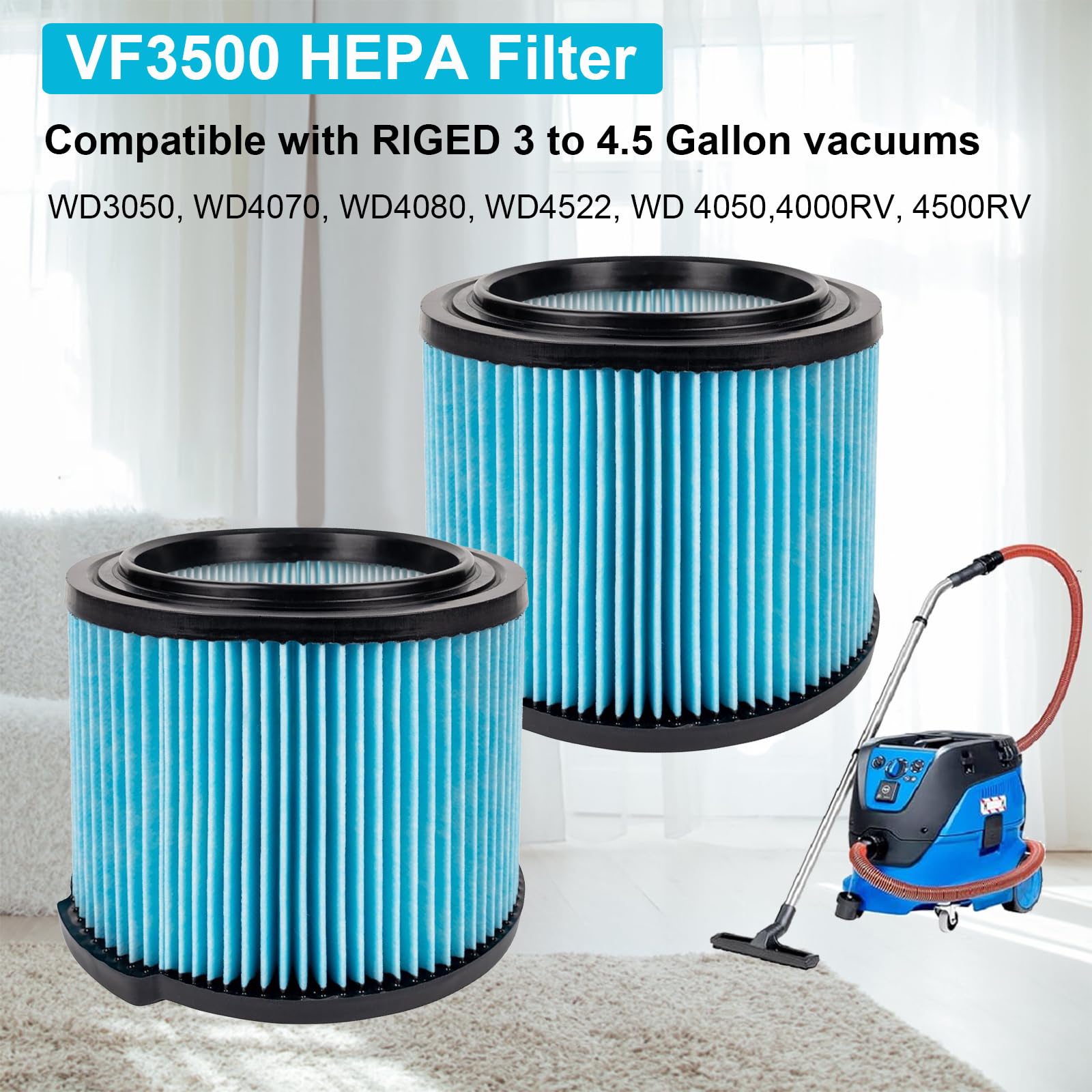 Vf3500 Hepa Filter Replacement For Ridgid Shop Vacuum 3/4/4.5 Gallon Wet Dry Portable Vacuums,3 Layer Filters For Ridgid Wd3050,