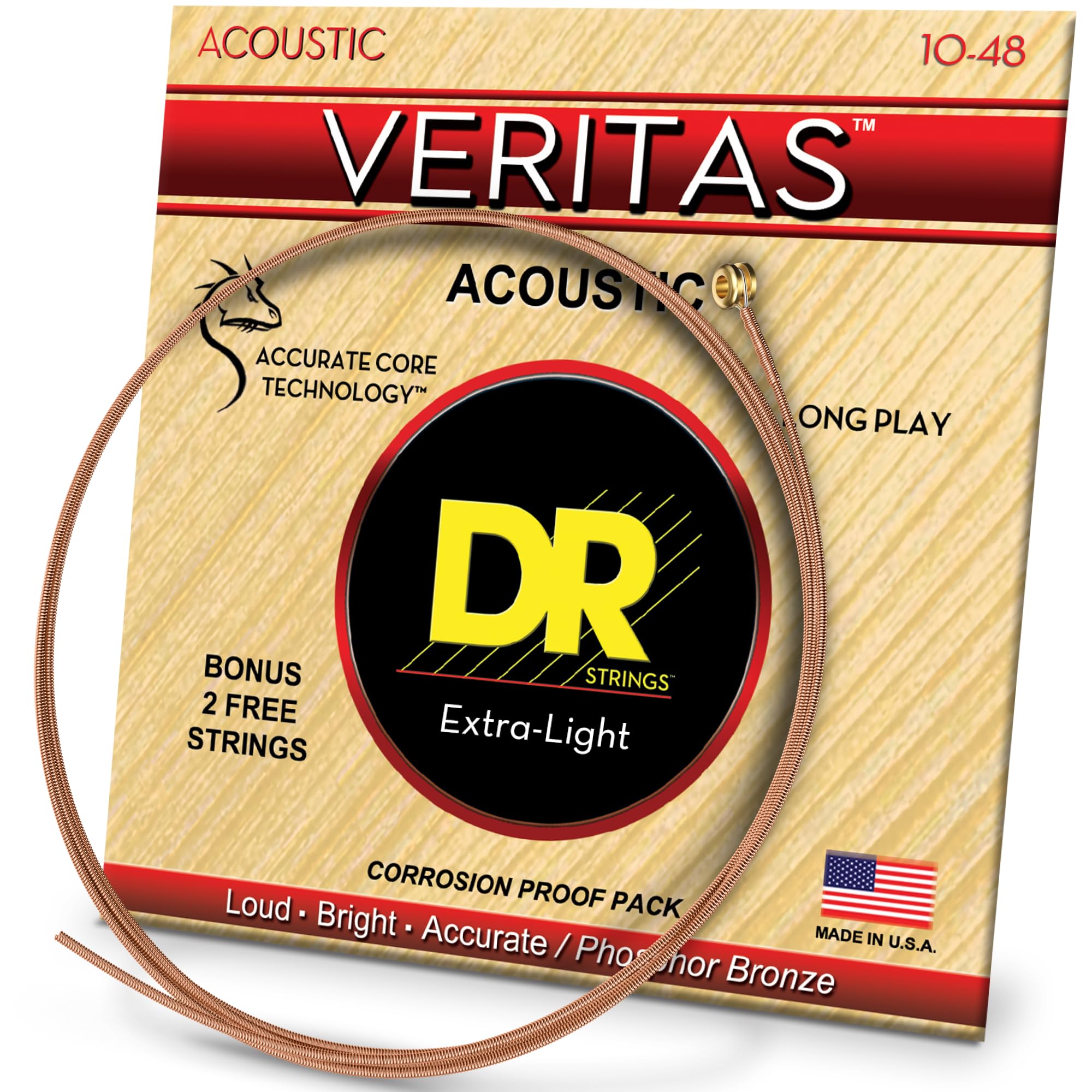 DR Strings VTA-10 Veritas Phosphor Bronze Acoustic Guitar String 10-48 Extra Light