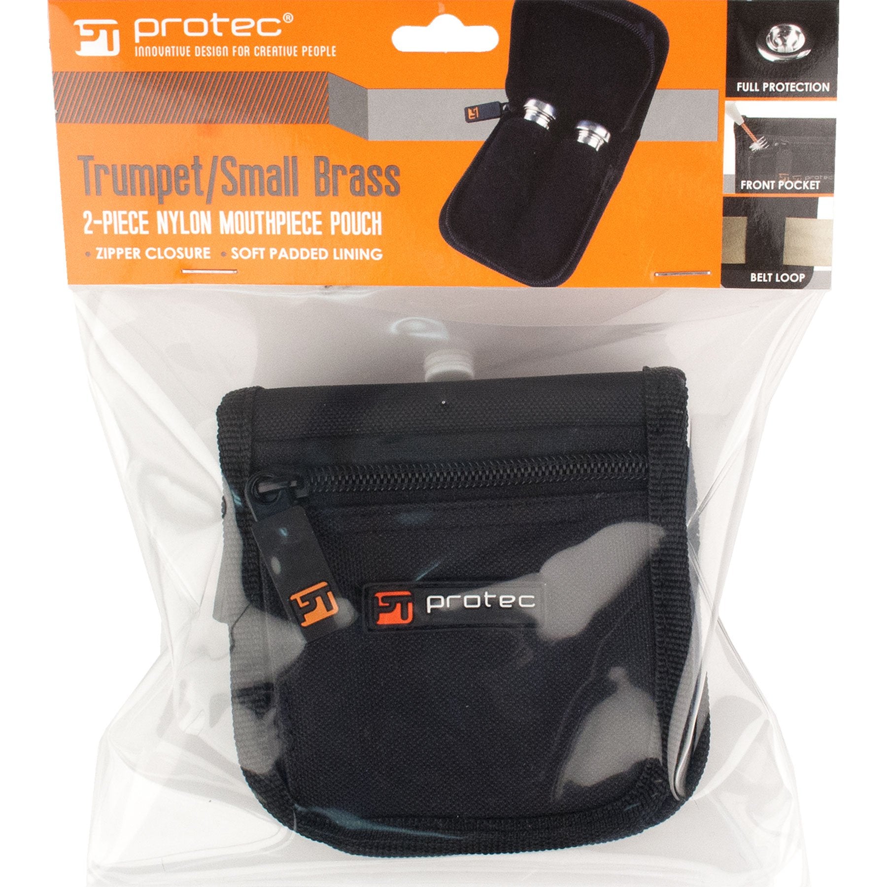 Pro Tec Protec Trumpet/Small Brass Multiple (2 Piece) Nylon Mouthpiece Pouch With Zipper Closure, Model A220Zip,Black