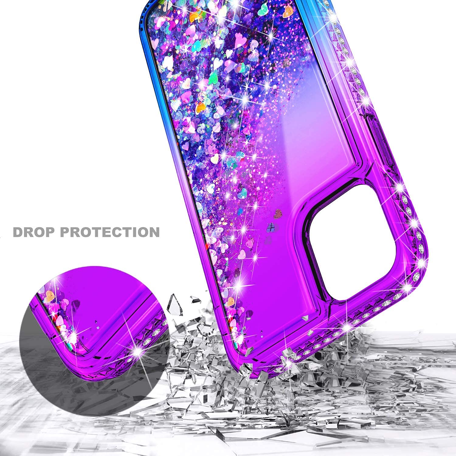Ngb Compatible With Iphone 12 Mini Case With Tempered Glass Screen Protector, Ring Holder/Wrist Strap, Girls Women Liquid Bling