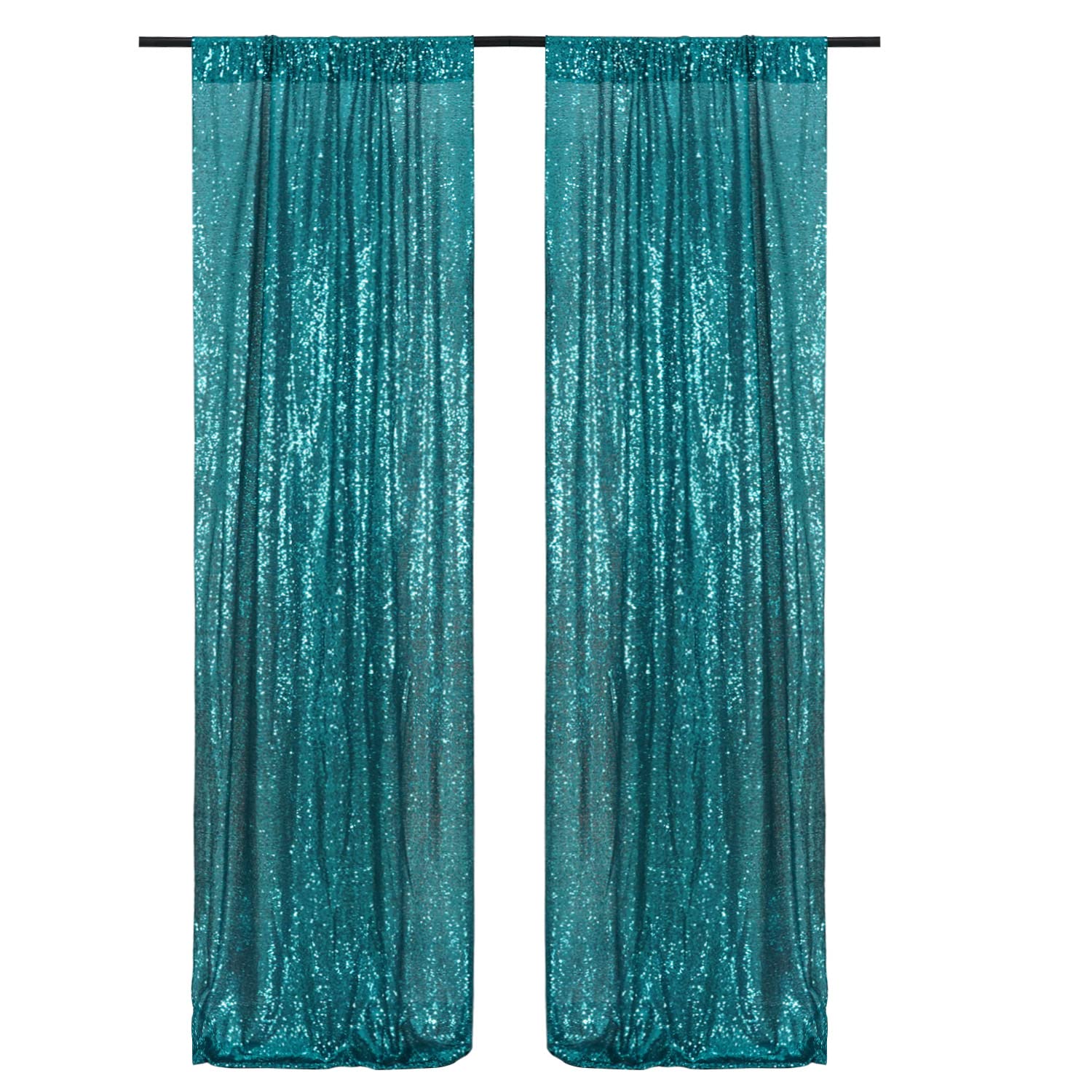 Poise3Ehome 2Pcs 2Ft X 8Ft Teal Sequin Backdrop Curtains, Glitter Photography Background, Sequence Xmas Thanksgiving Backdrop Fo